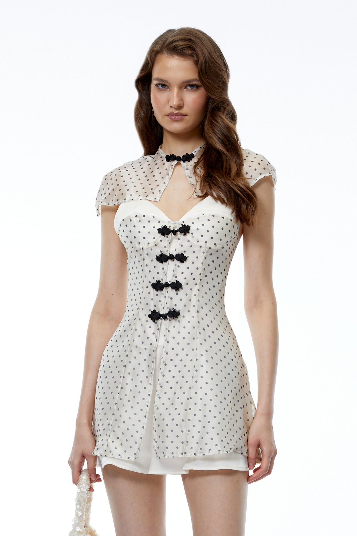 Noemi White Polka Dot Cape Mini Dress