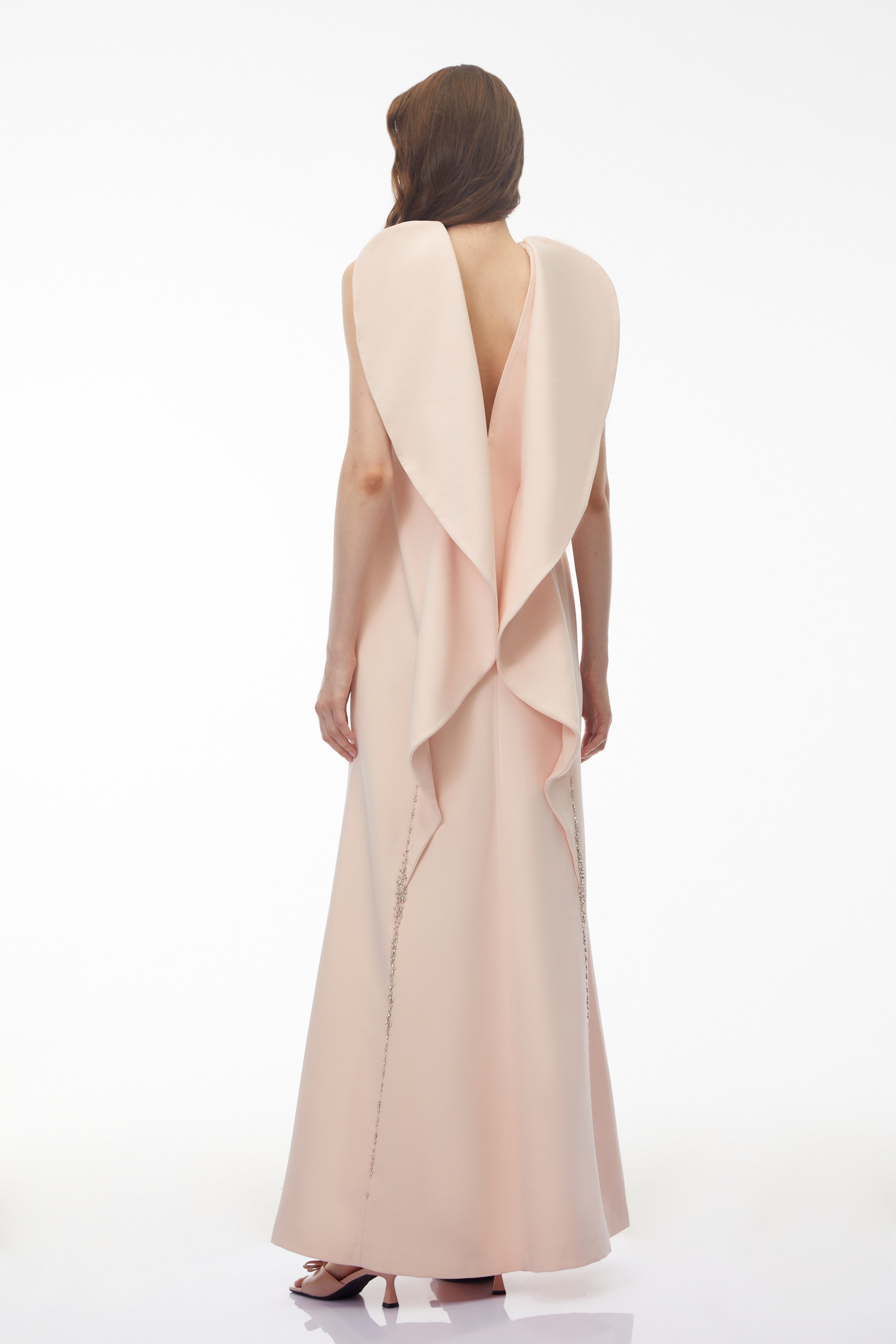 Nova Blush Pink Backless Maxi Dress with Flounce (Final Sale)