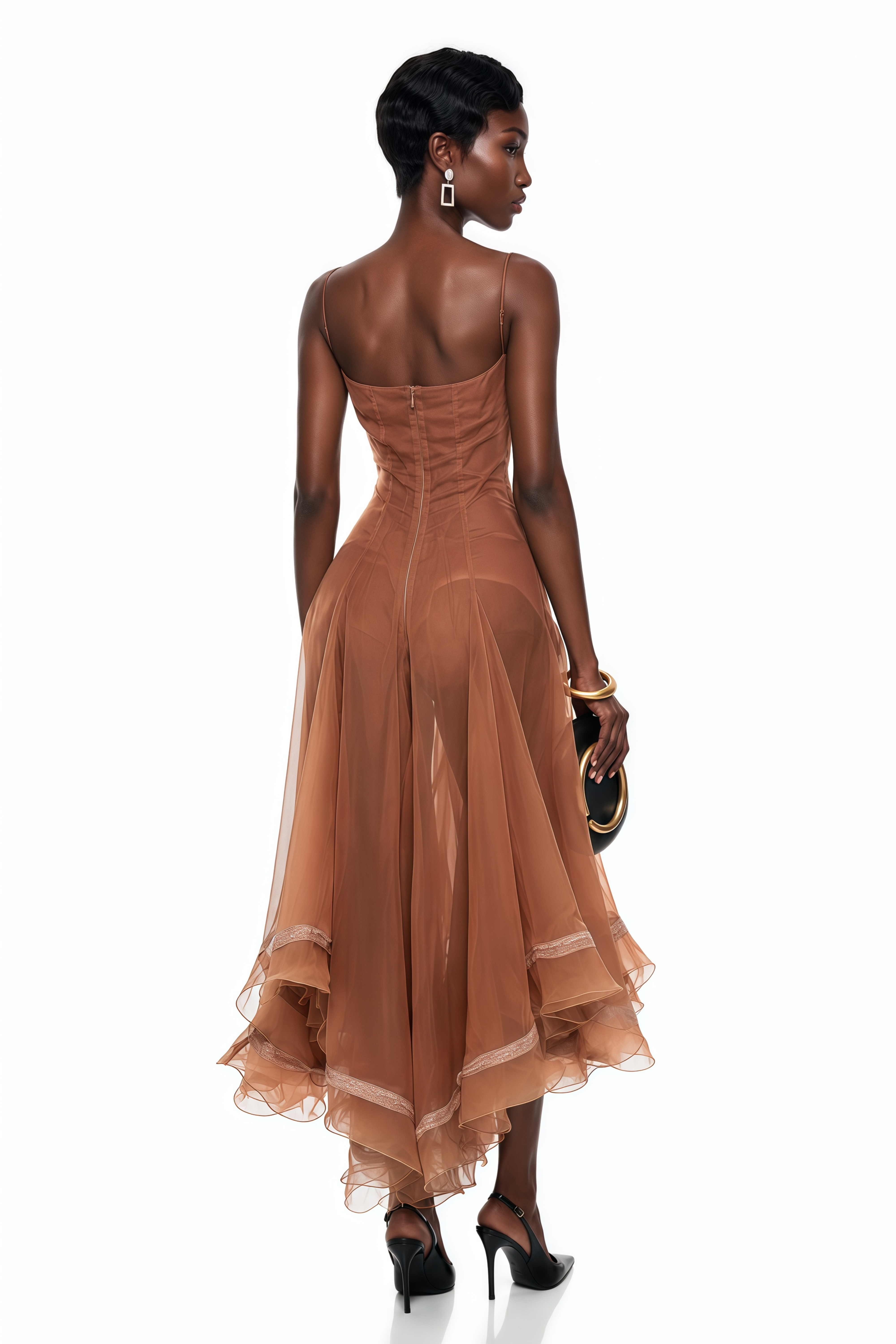 Nuria Rust Brown Asymmetrical Midi Dress