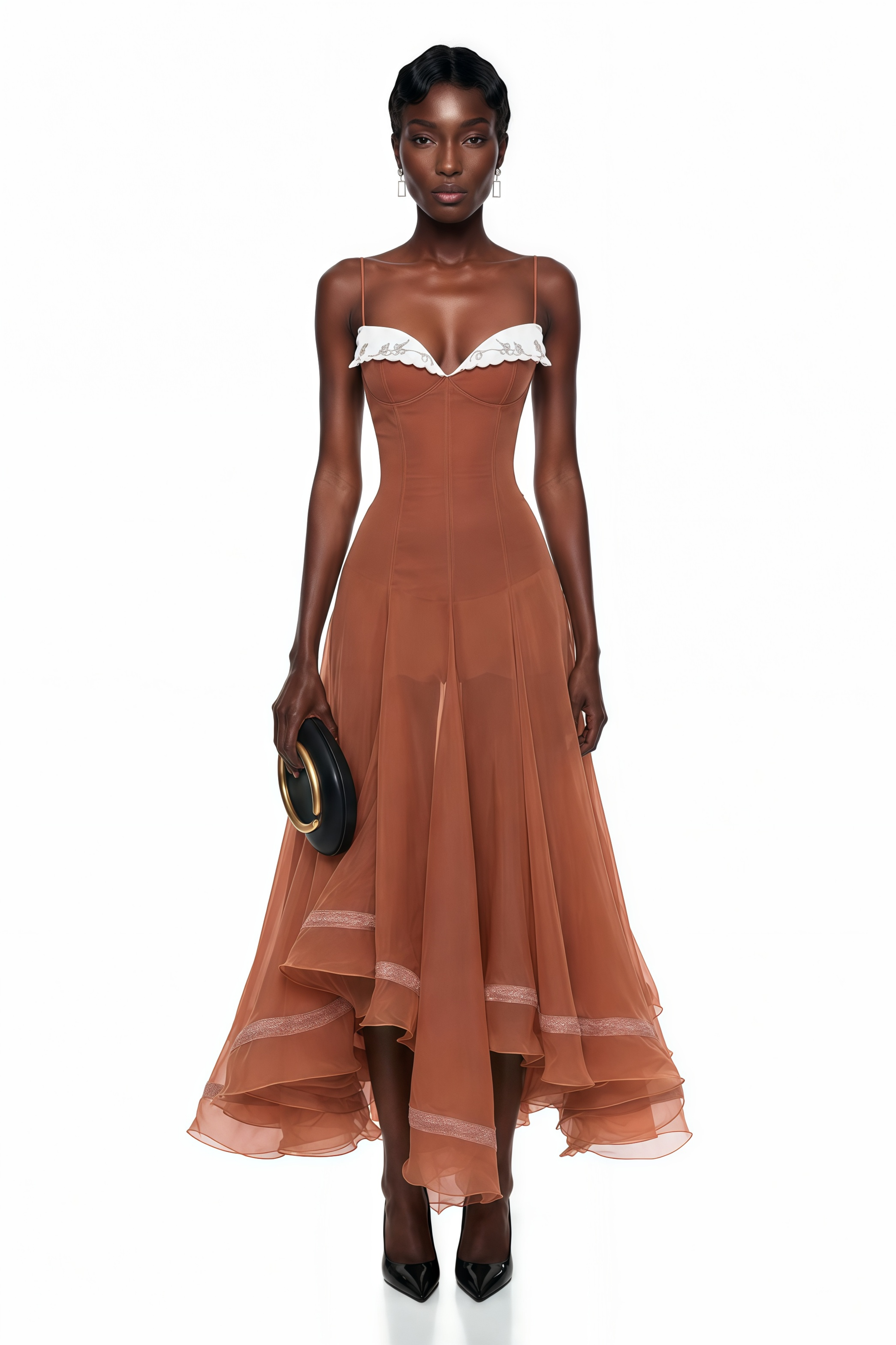 Nuria Rust Brown Asymmetrical Midi Dress