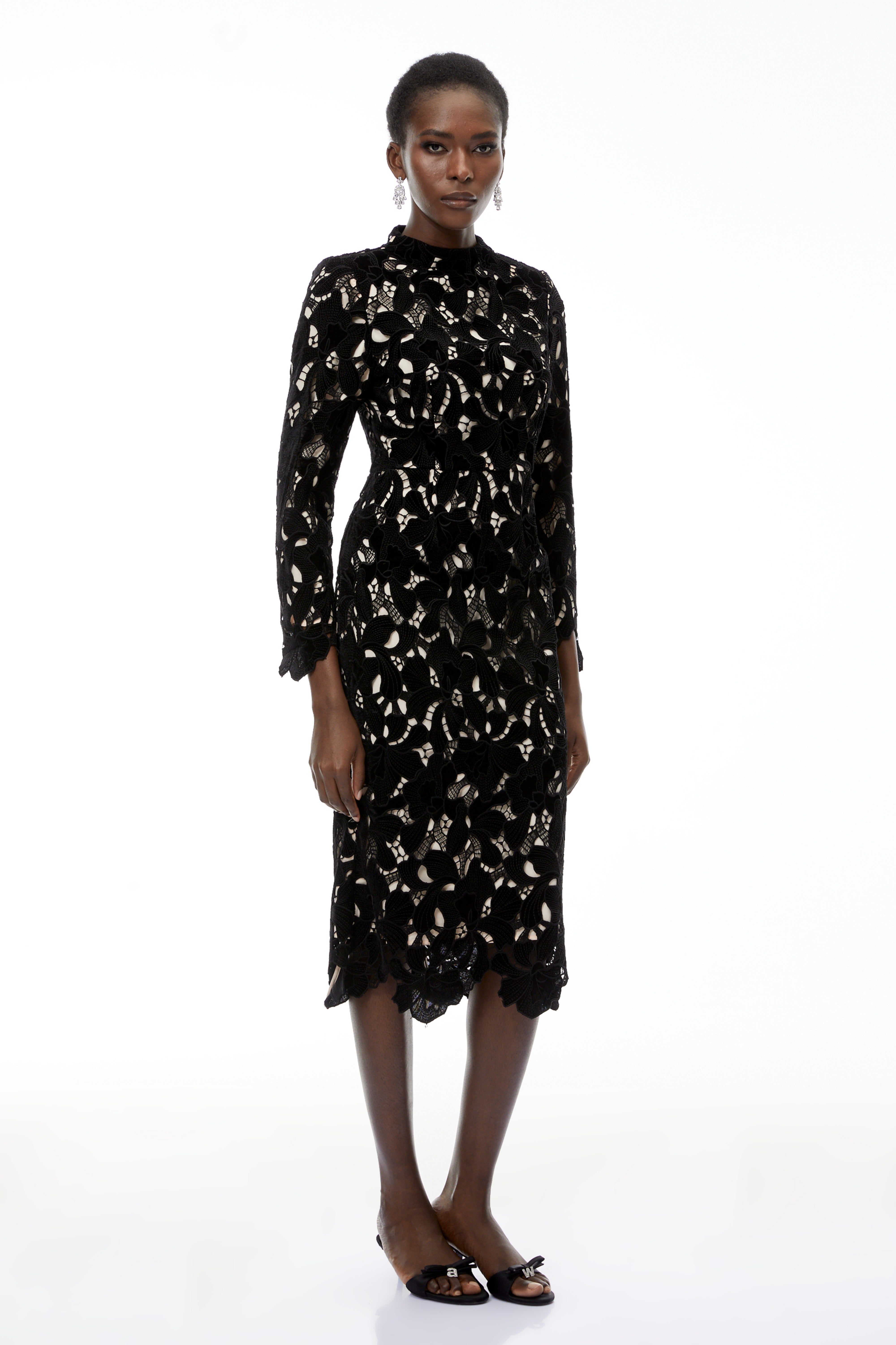 Hafdis Black Floral Embroidered Midi Dress