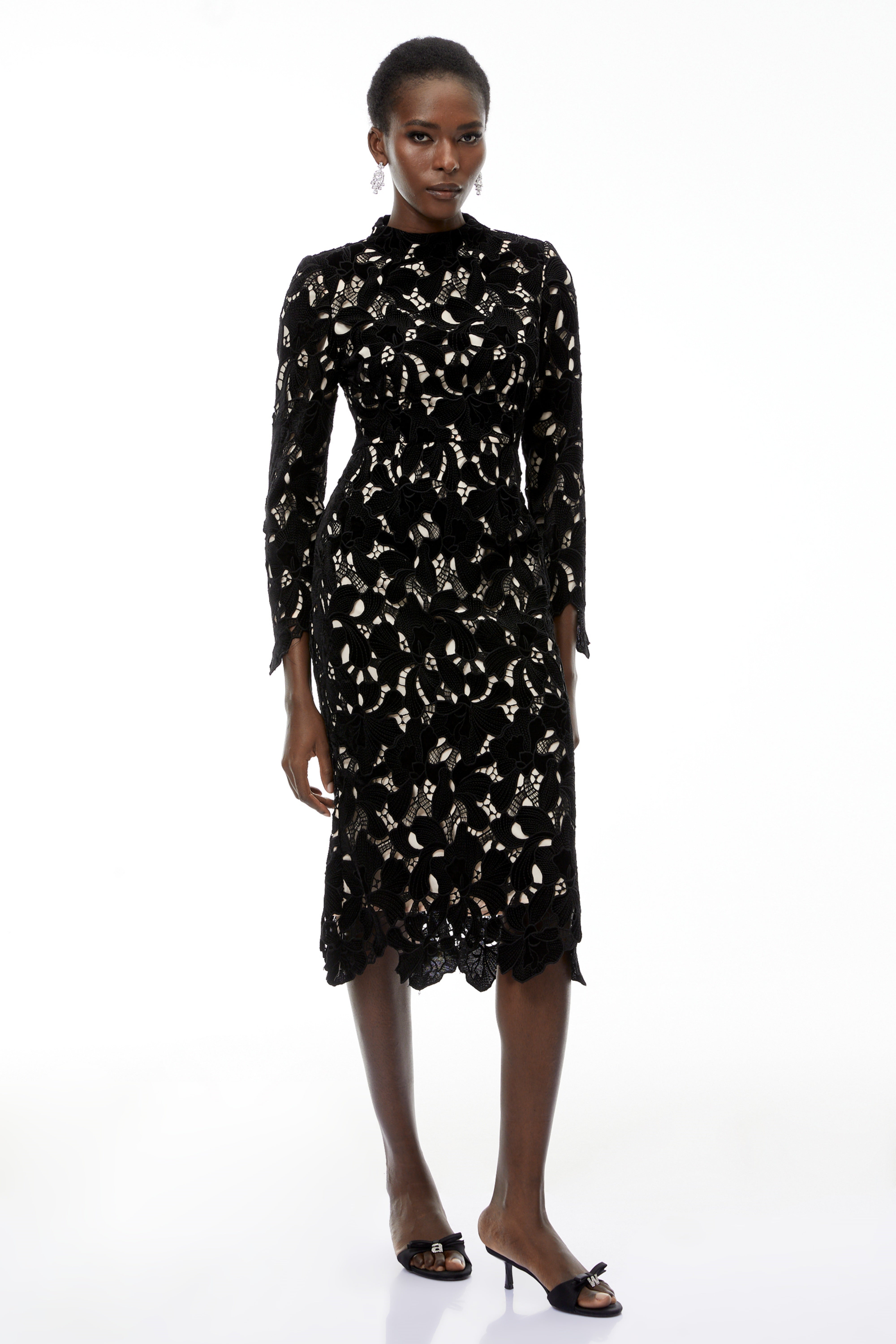 Hafdis Black Floral Embroidered Midi Dress