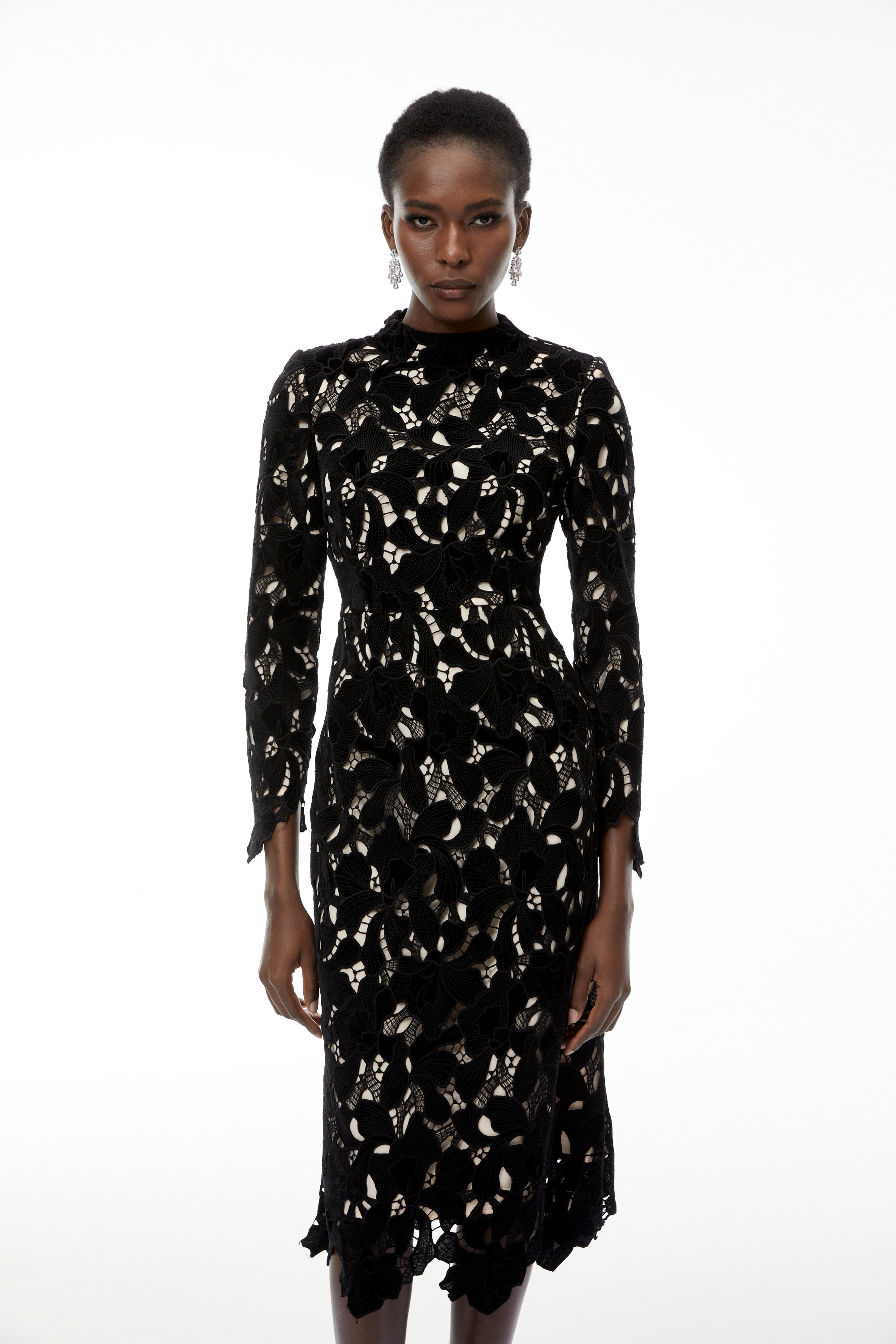 Hafdis Black Floral Embroidered Midi Dress