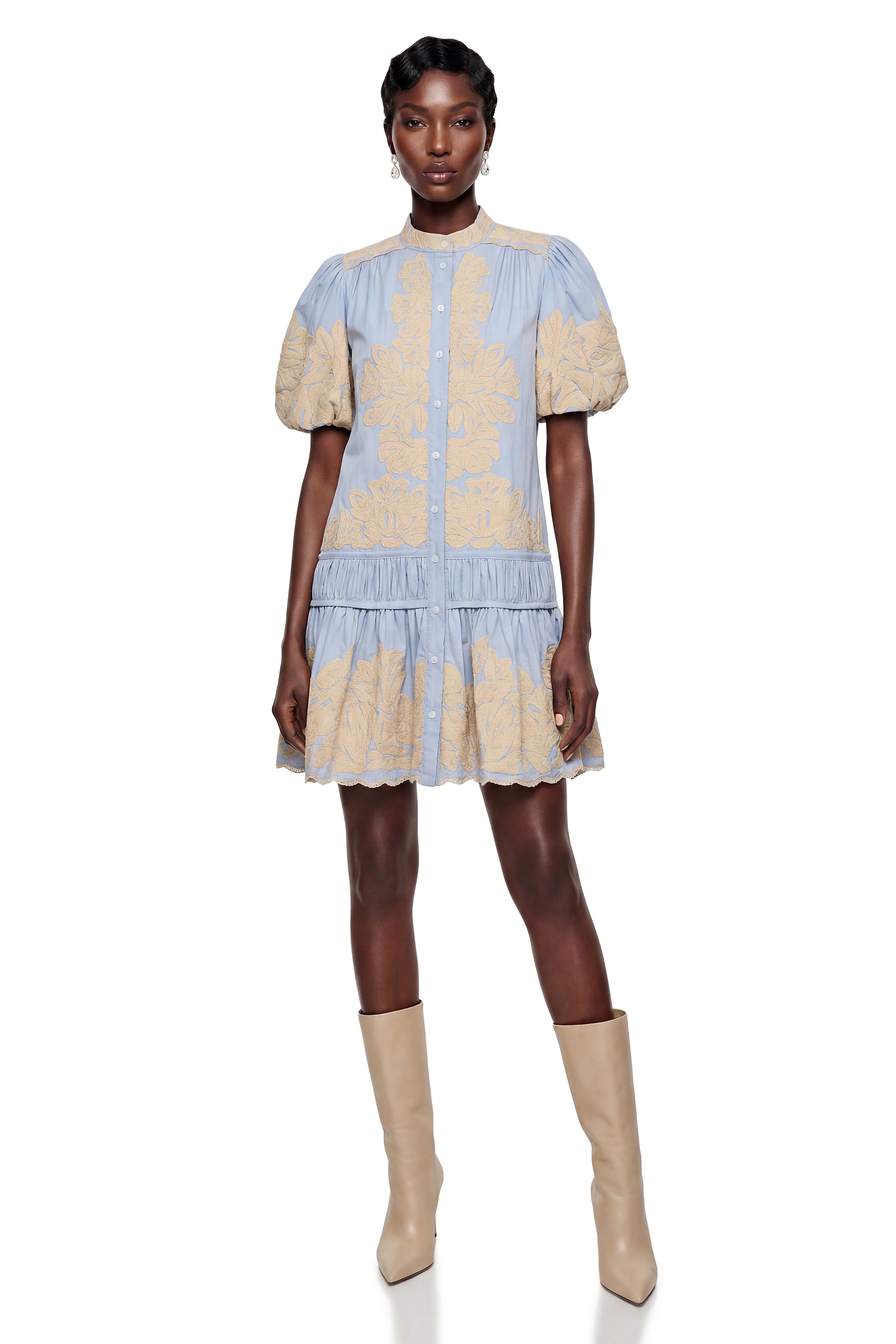 Octavia Blue Embroidered Mini Dress