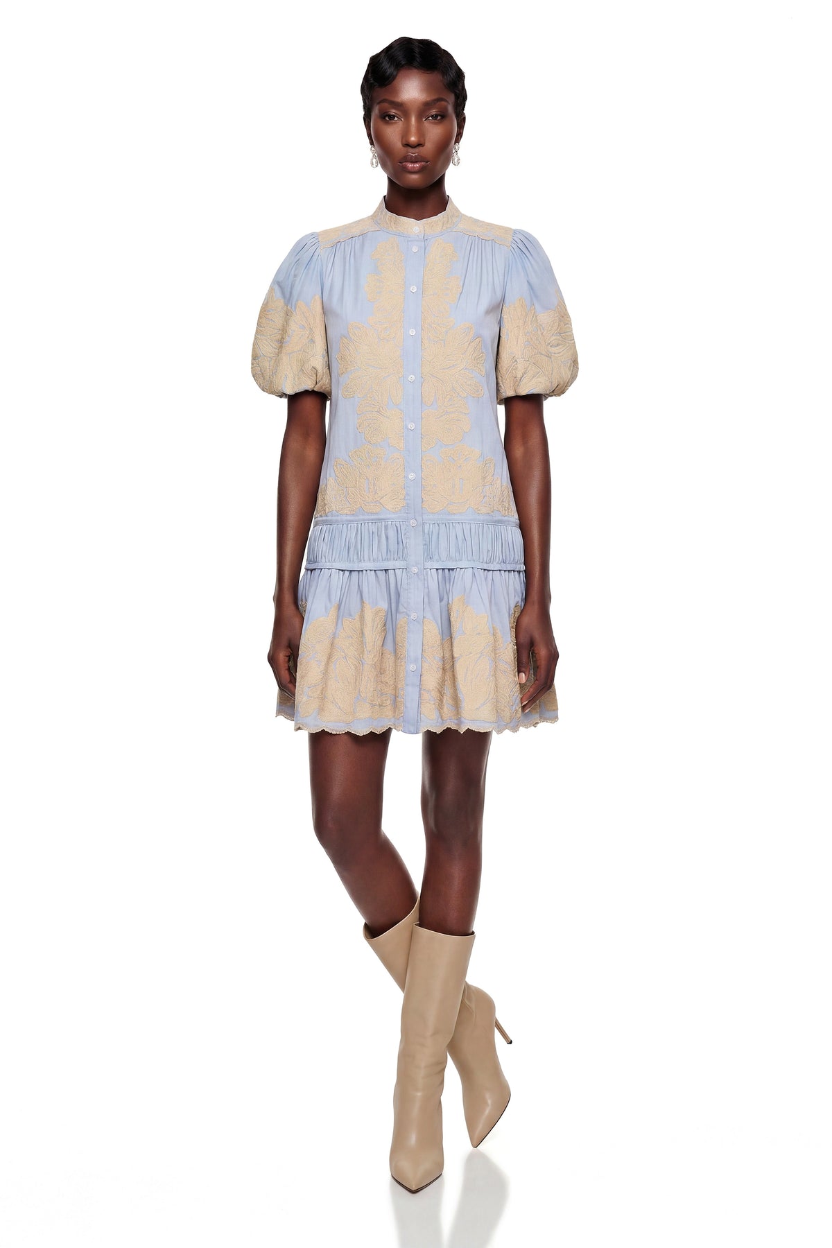 Octavia Blue Embroidered Mini Dress