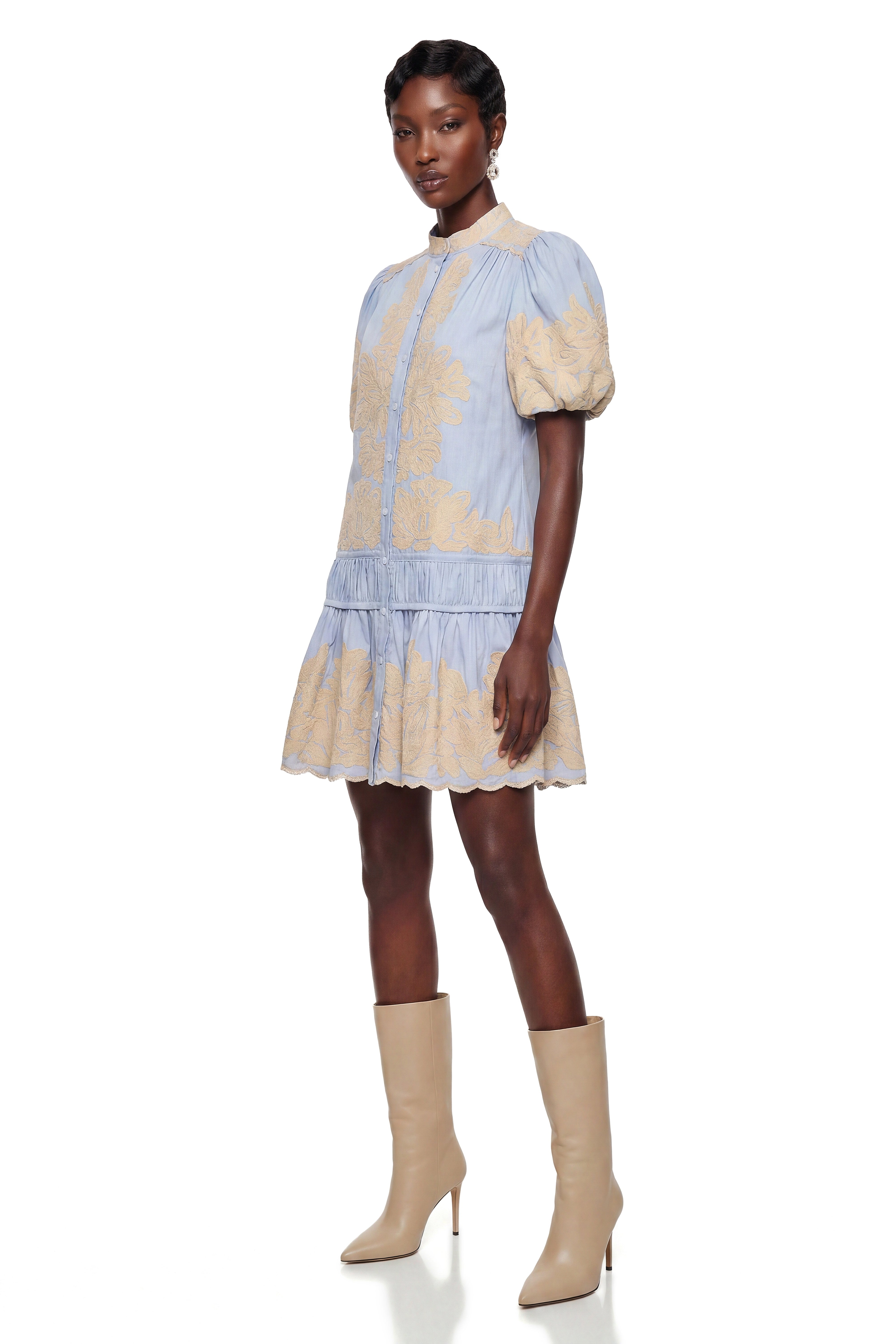 Octavia Blue Embroidered Mini Dress