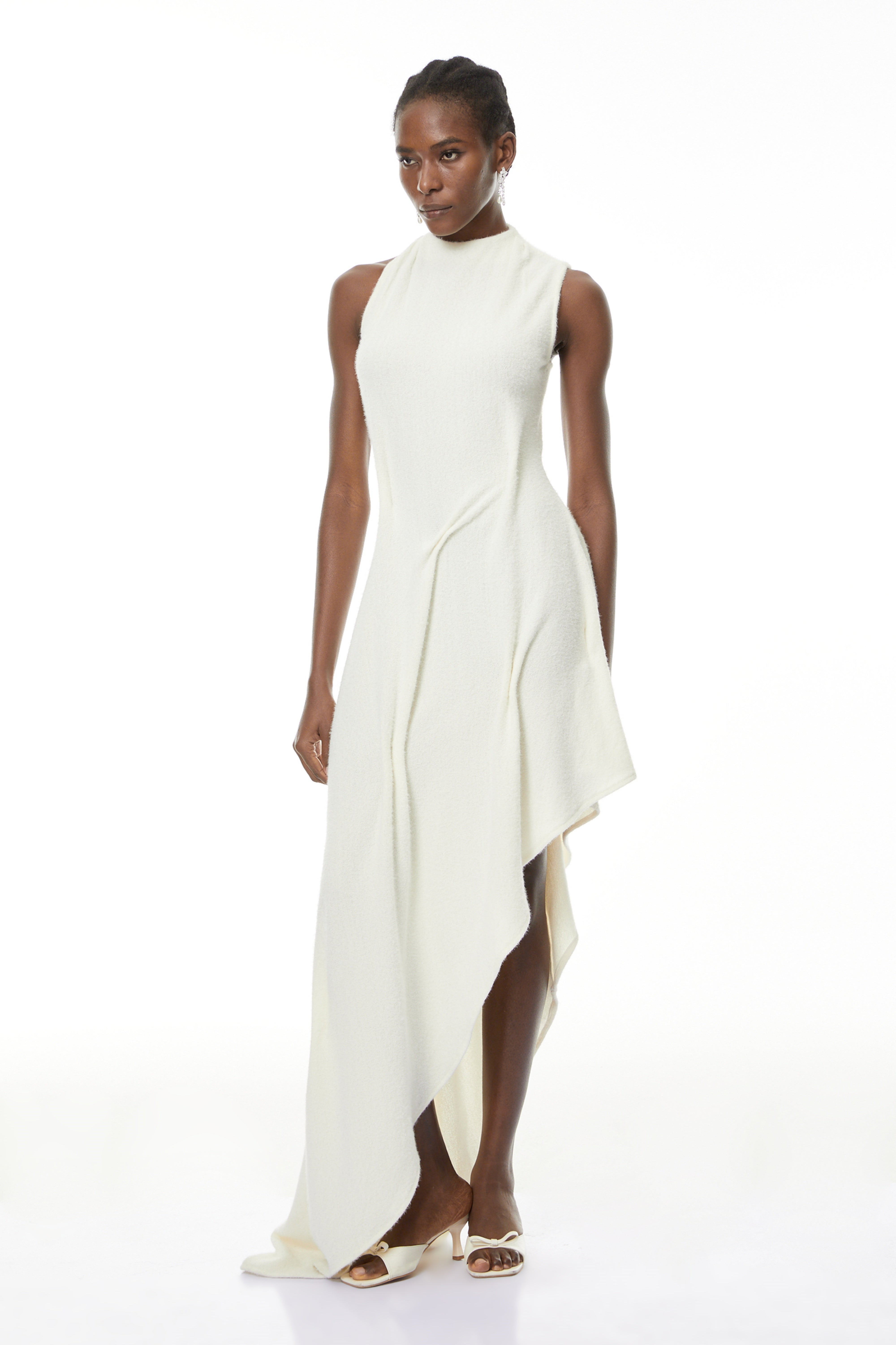 Oleander White Textured Asymmetrical Maxi Dress (Final Sale)