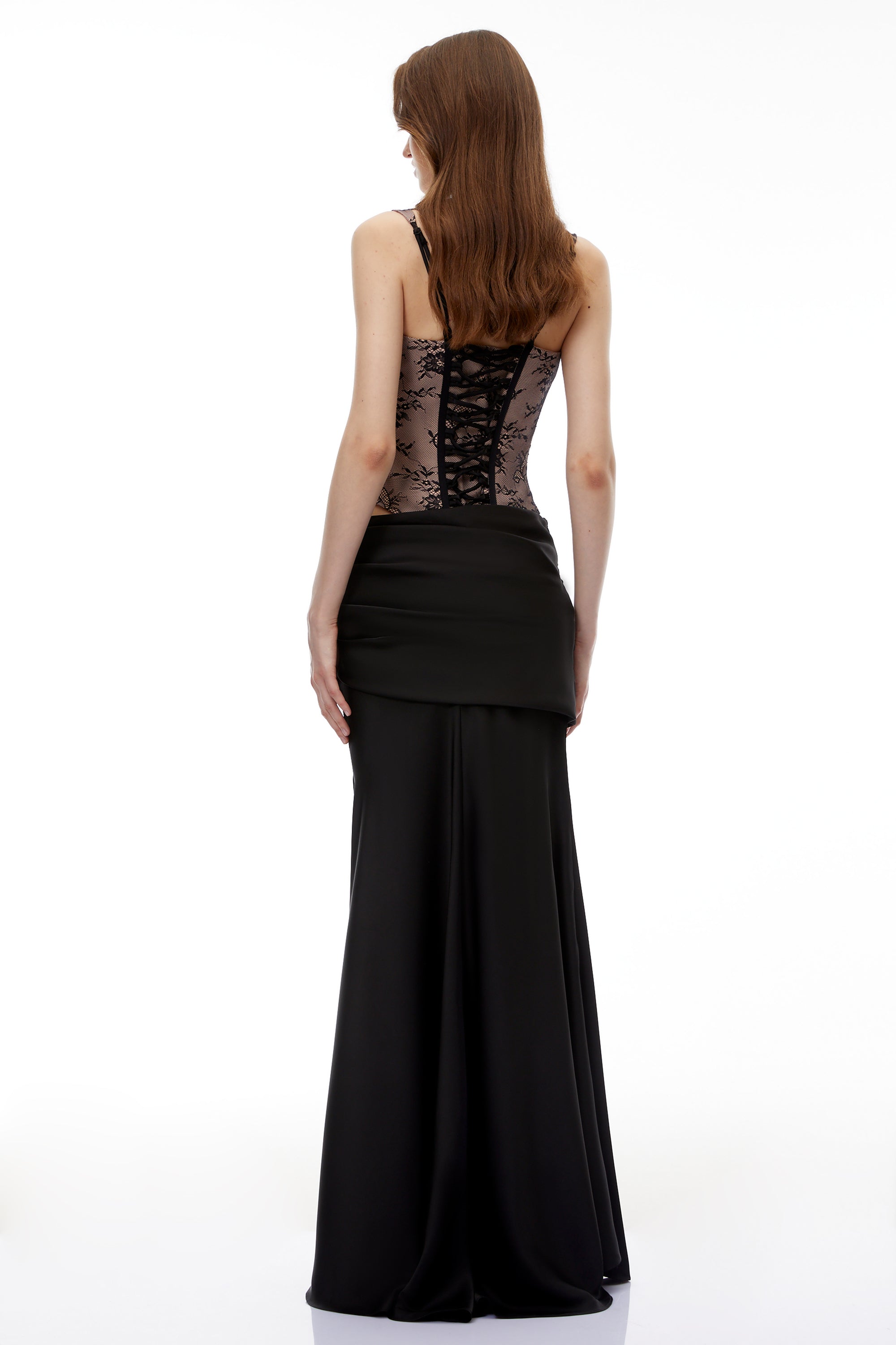 Olesya Black Lace Top & Ruched Skirt Set