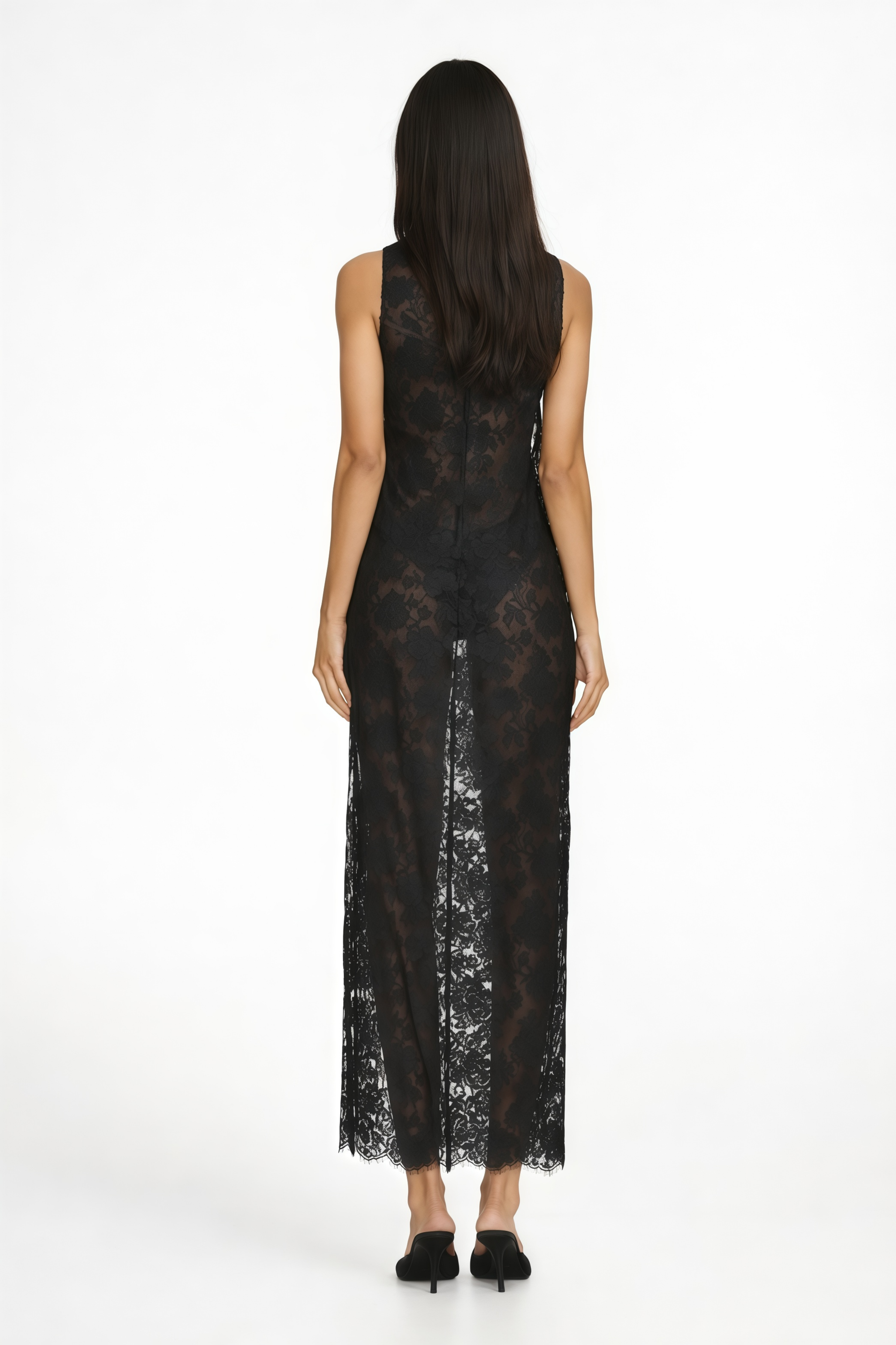Olesya Black Semi Sheer Lace Maxi Dress