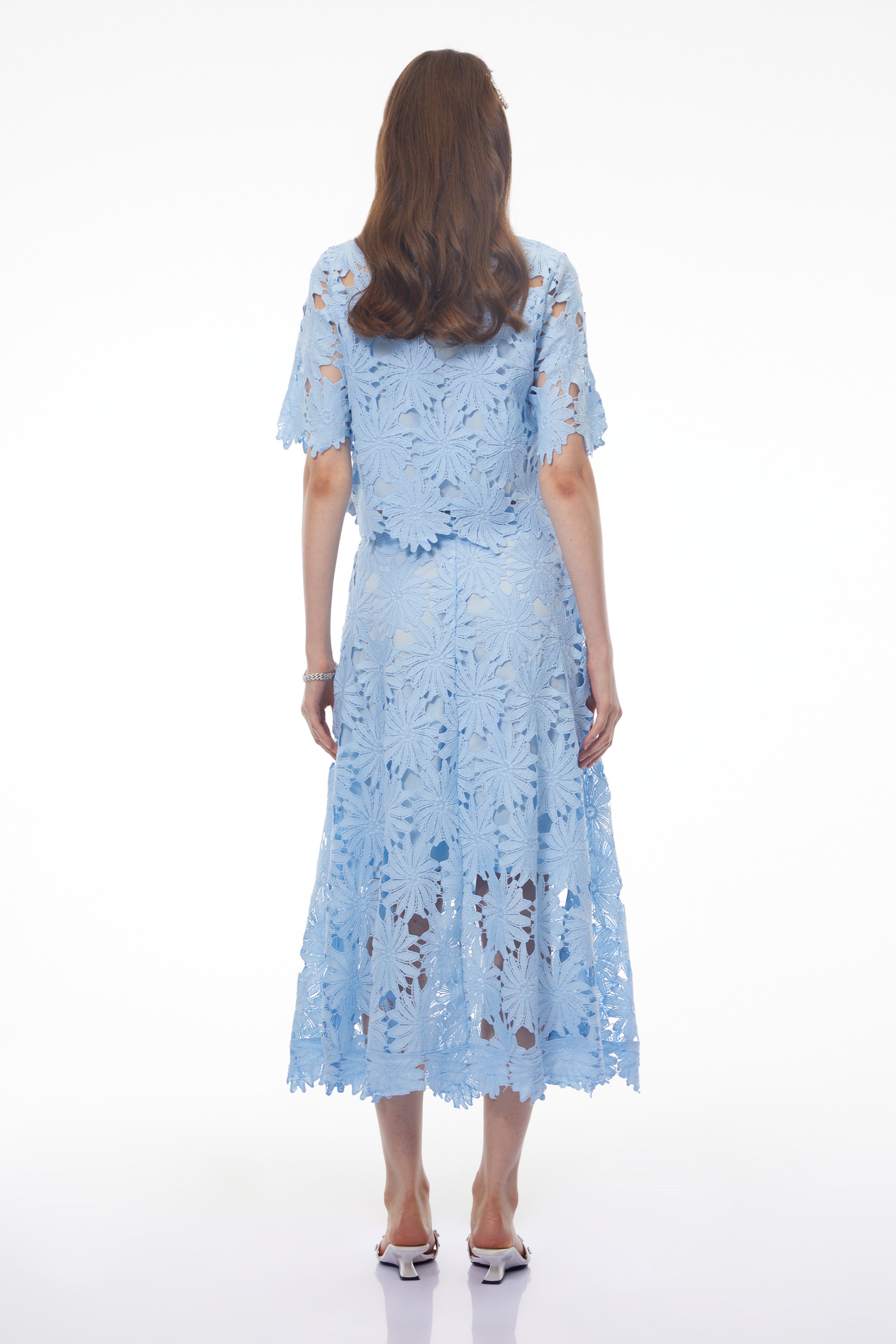 Ophelia Baby Blue Lace Blouse & Skirt Set with Lapels