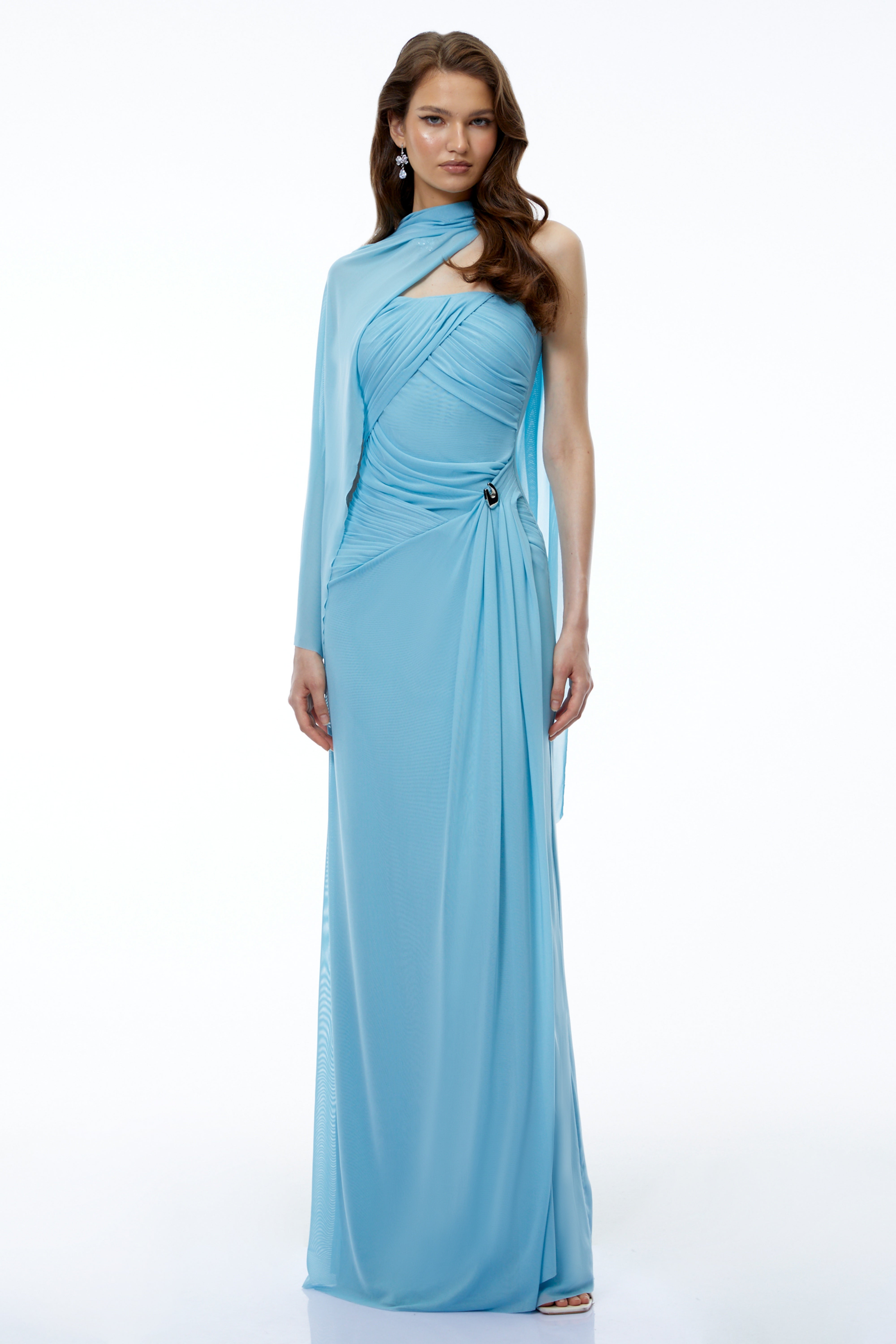 Ophelia Blue Off Shoulder Ruched Maxi Dress