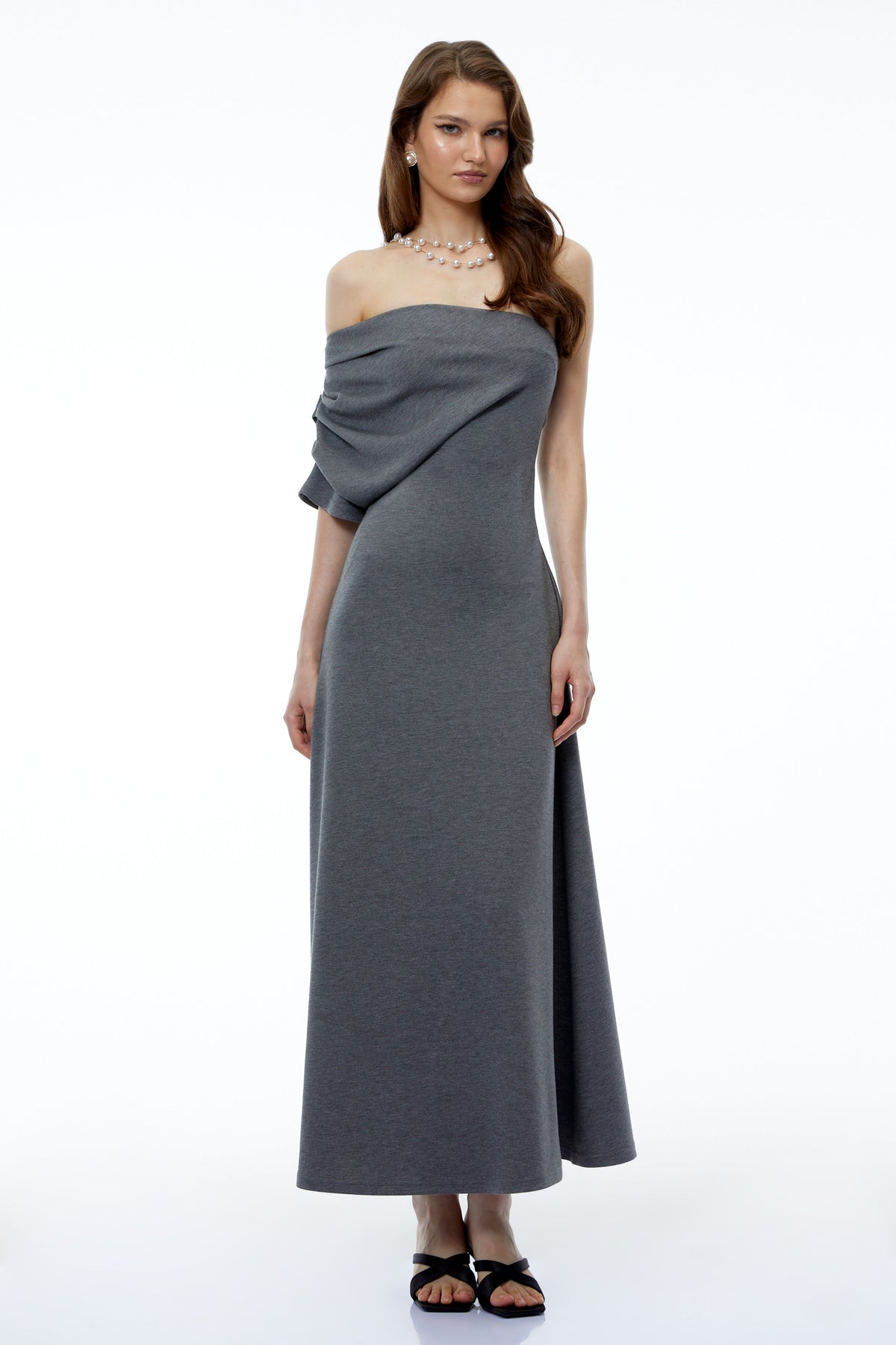 Ophelia Grey Off Shoulder Bodycon Maxi Dress