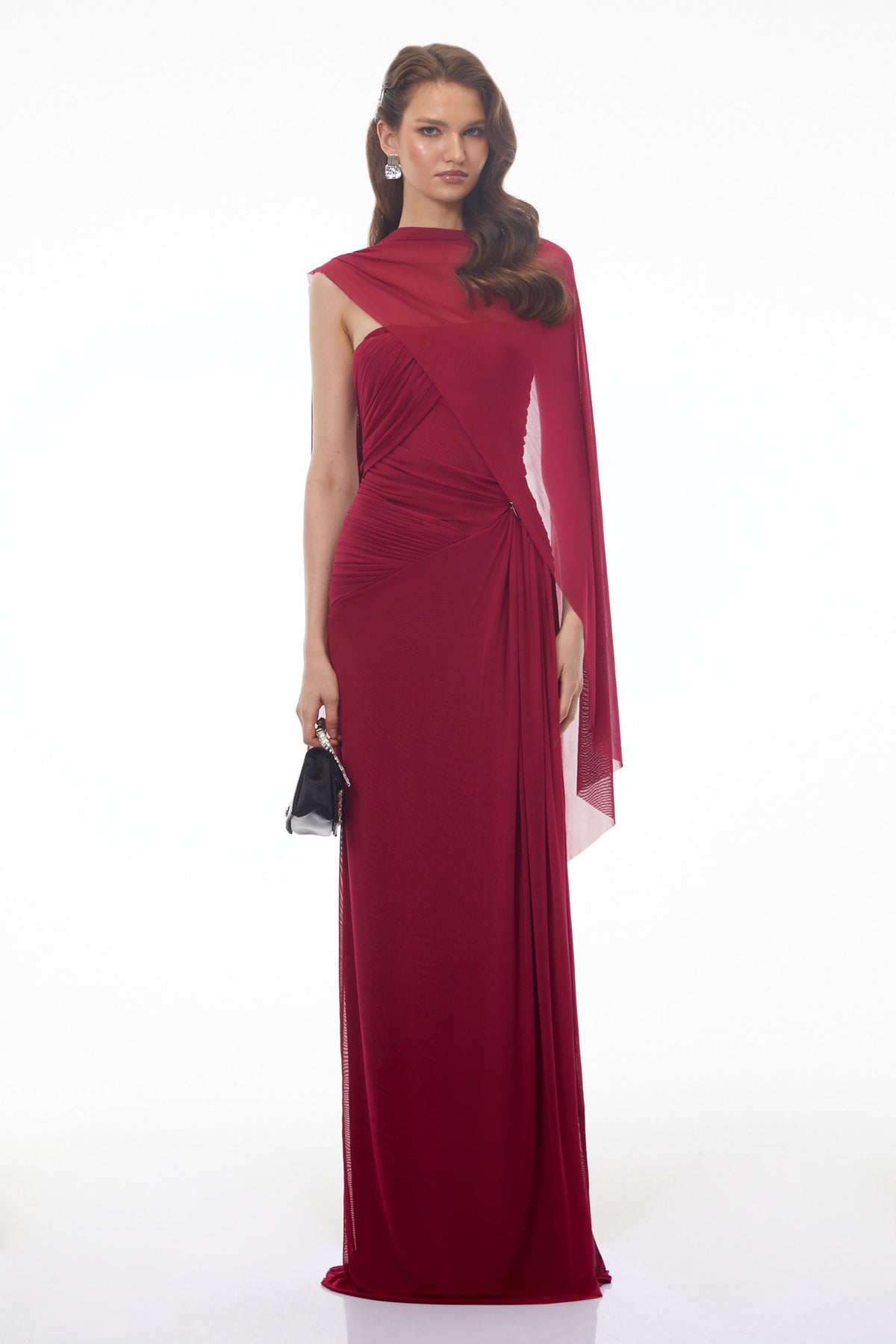 Ophelia Red Off Shoulder Ruched Maxi Dress