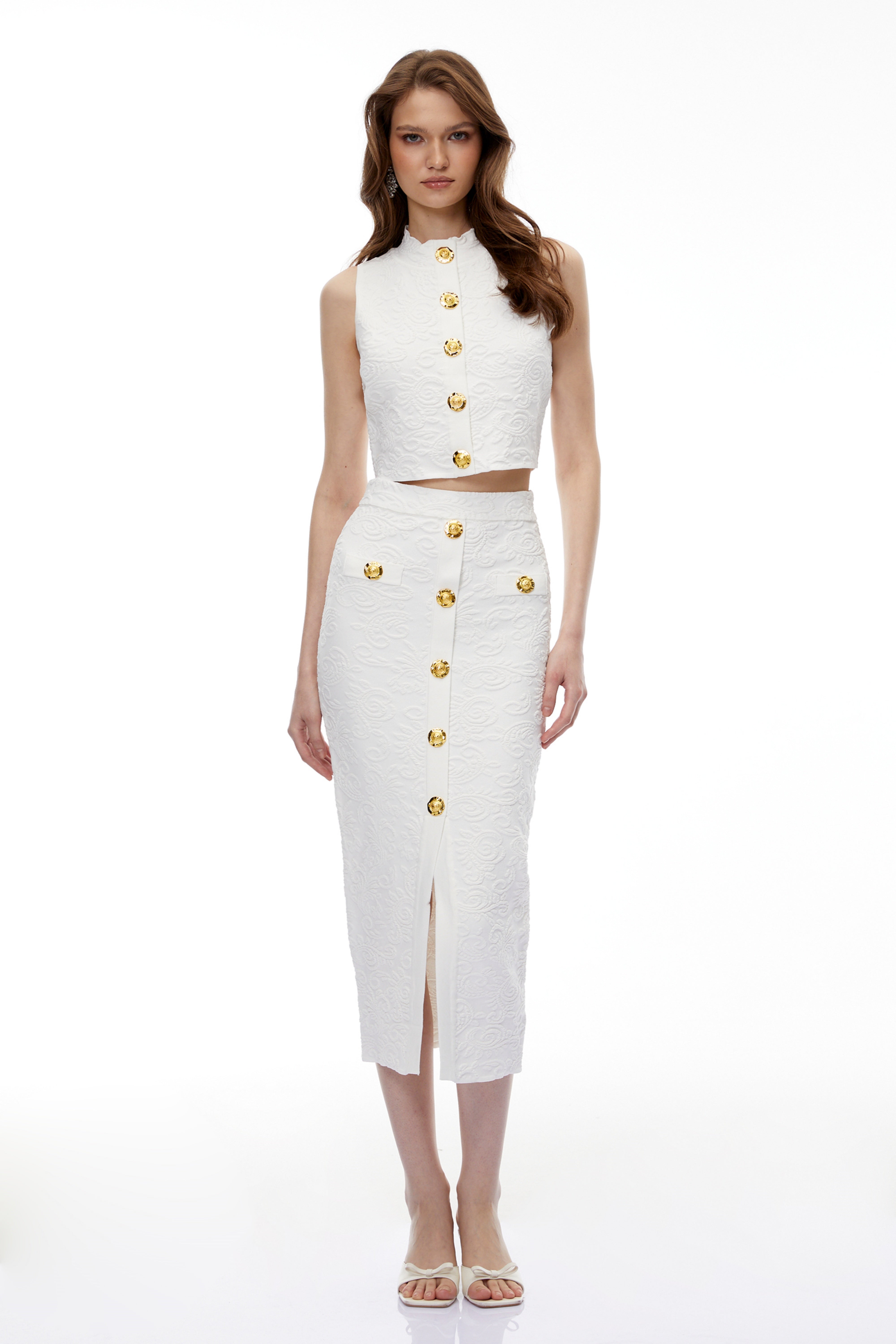Orithyia White Textured Knit Top & Skirt Set