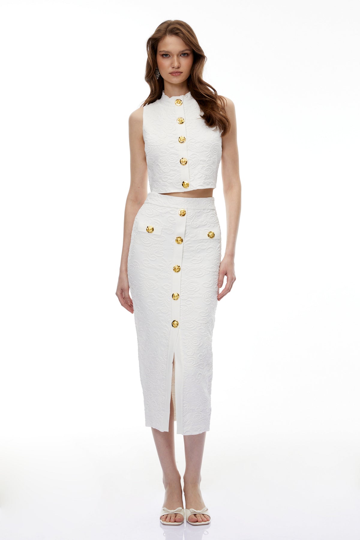 Orithyia White Textured Knit Top & Skirt Set