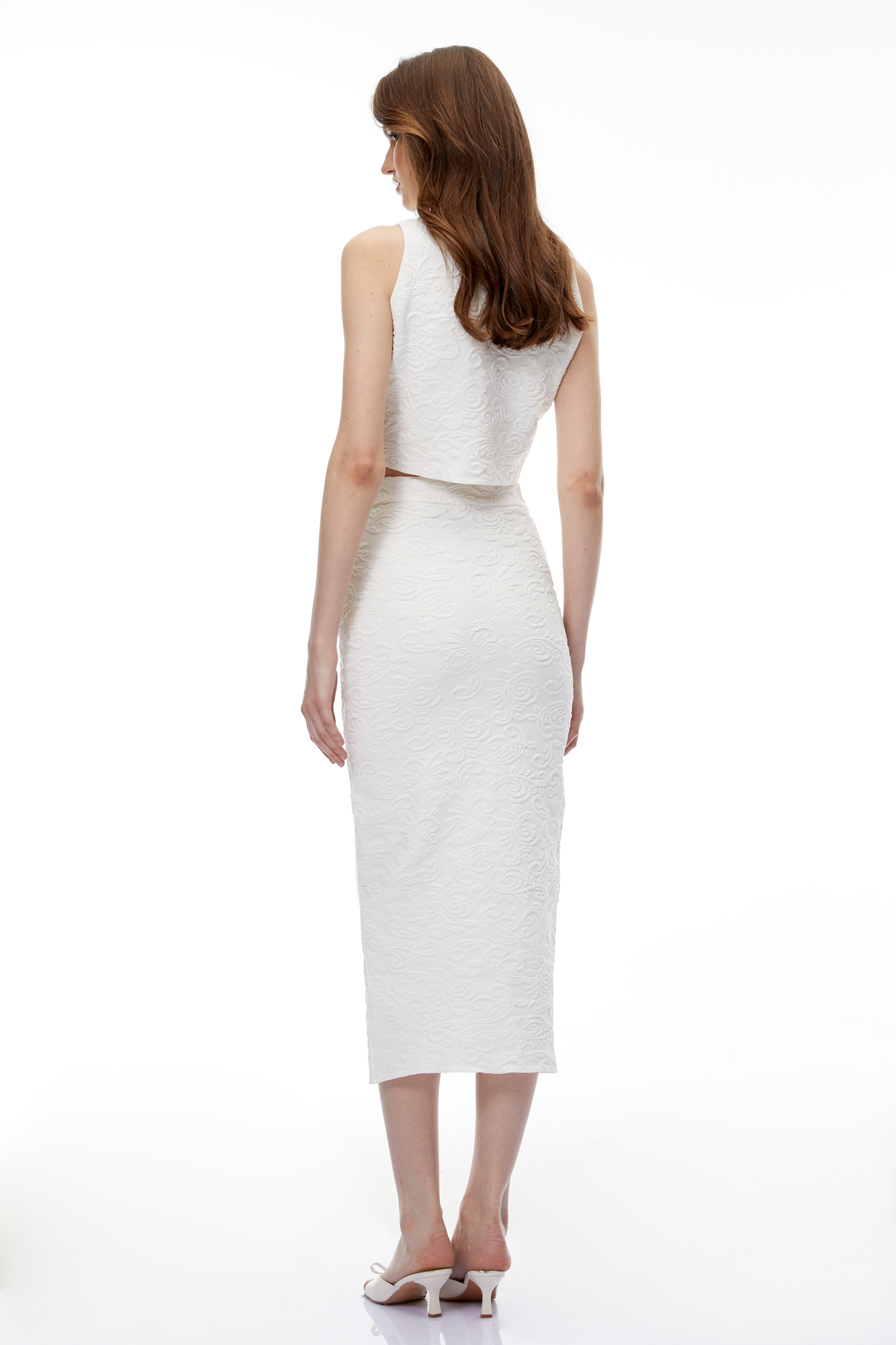 Orithyia White Textured Knit Top & Skirt Set