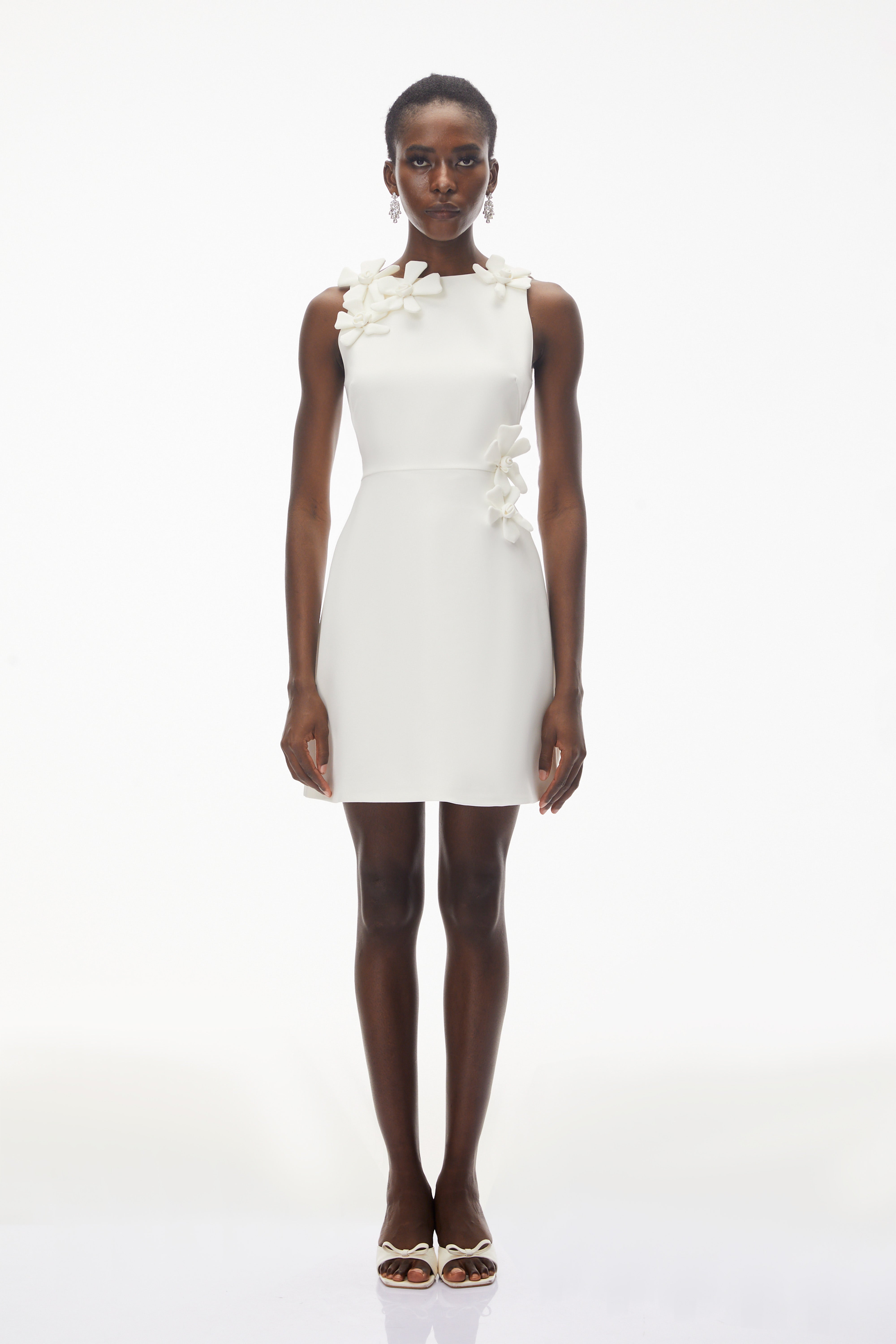 Orli White Mini Dress with 3D Petals