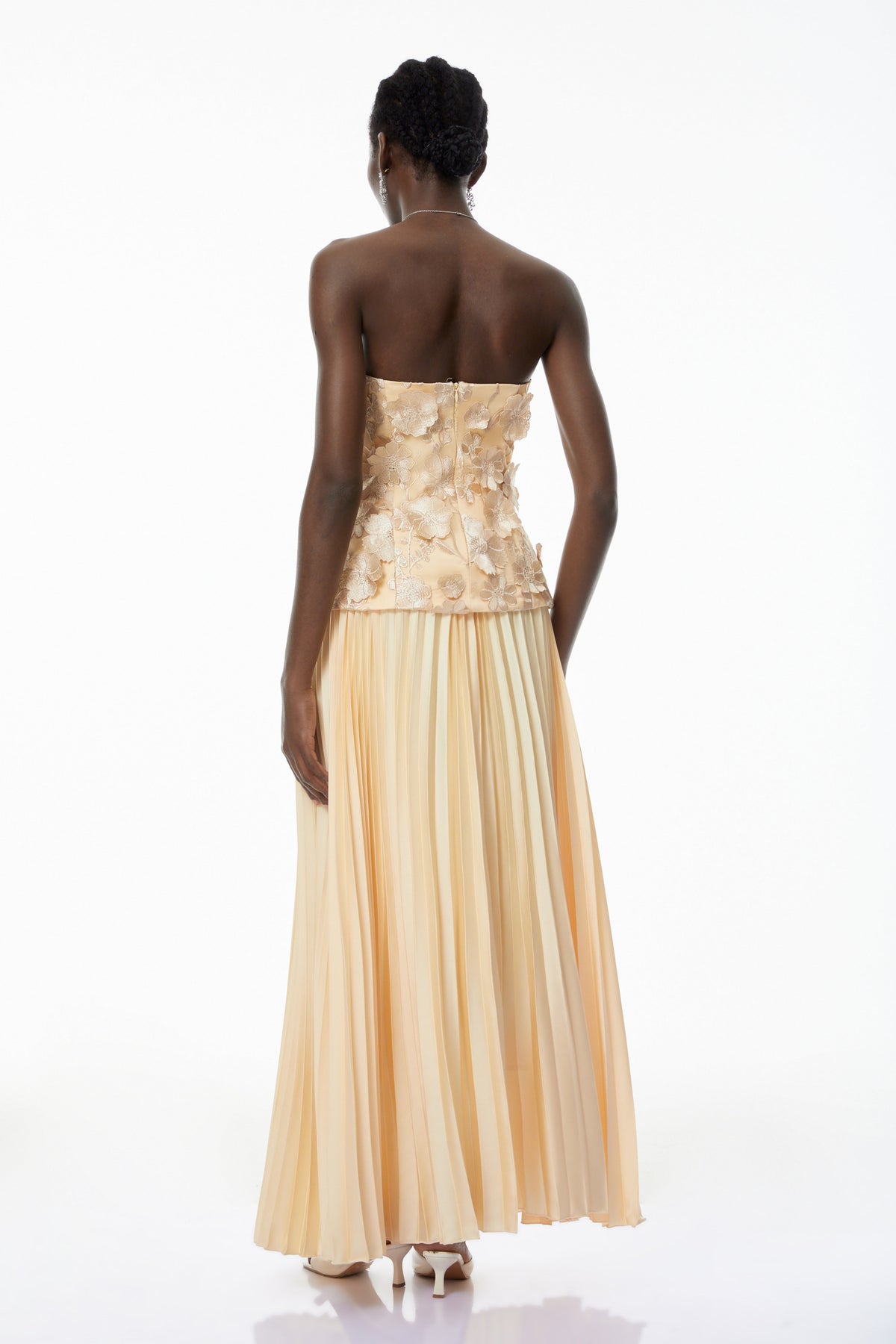 Orsola Yellow Floral Appliqué Top & Pleated Skirt Set (Final Sale)