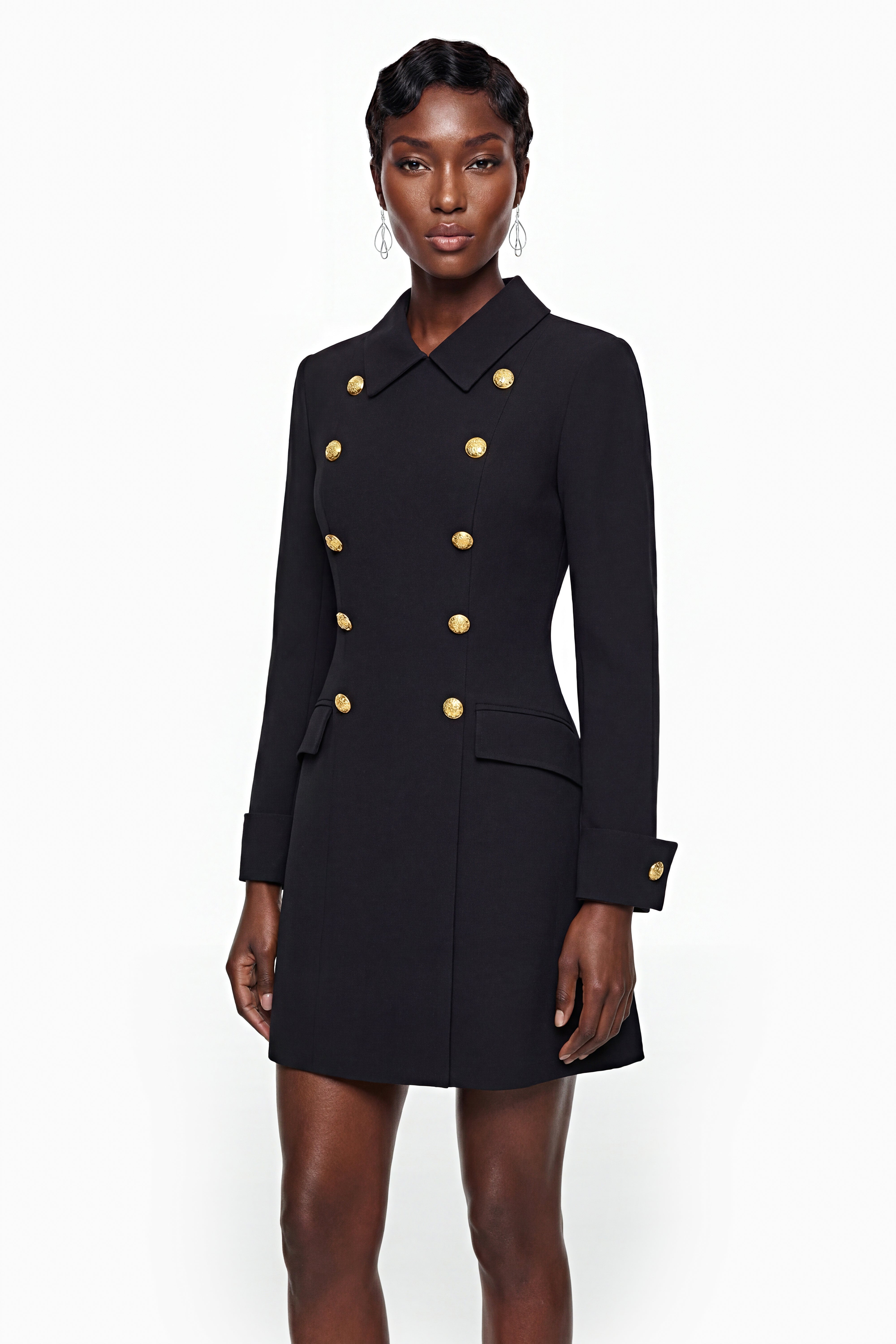 Ottilie Black Mini Dress with Metal Buckles