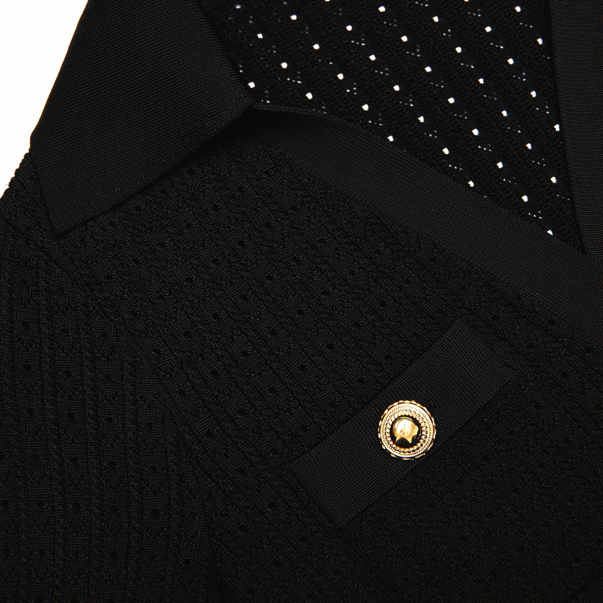 Black Pointelle V Neck Knit Mini Dress