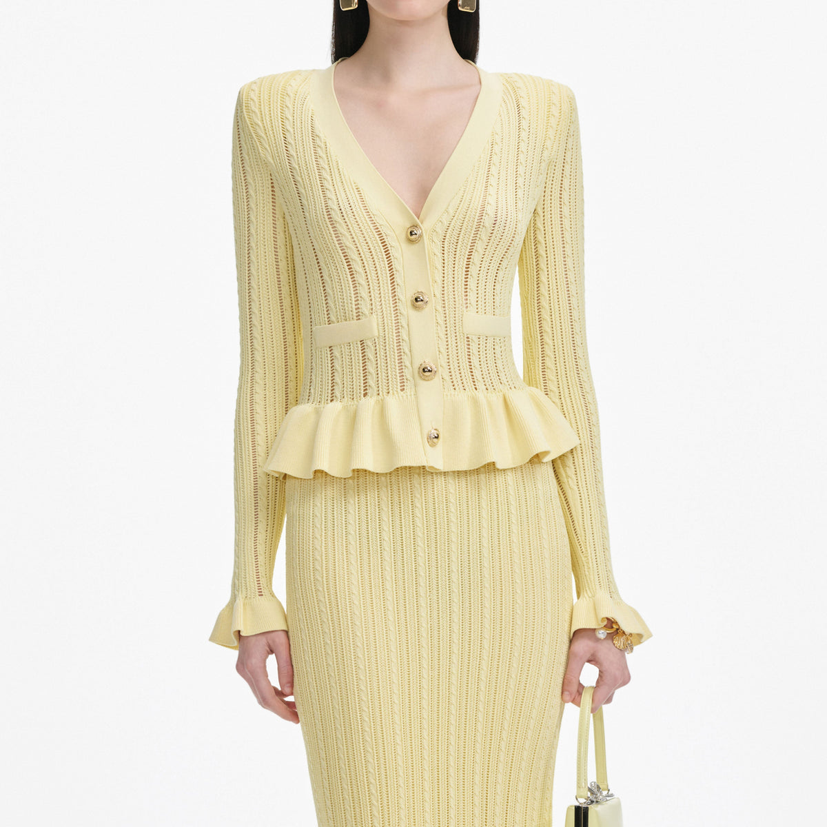 Yellow Knit Peplum Midi Dress