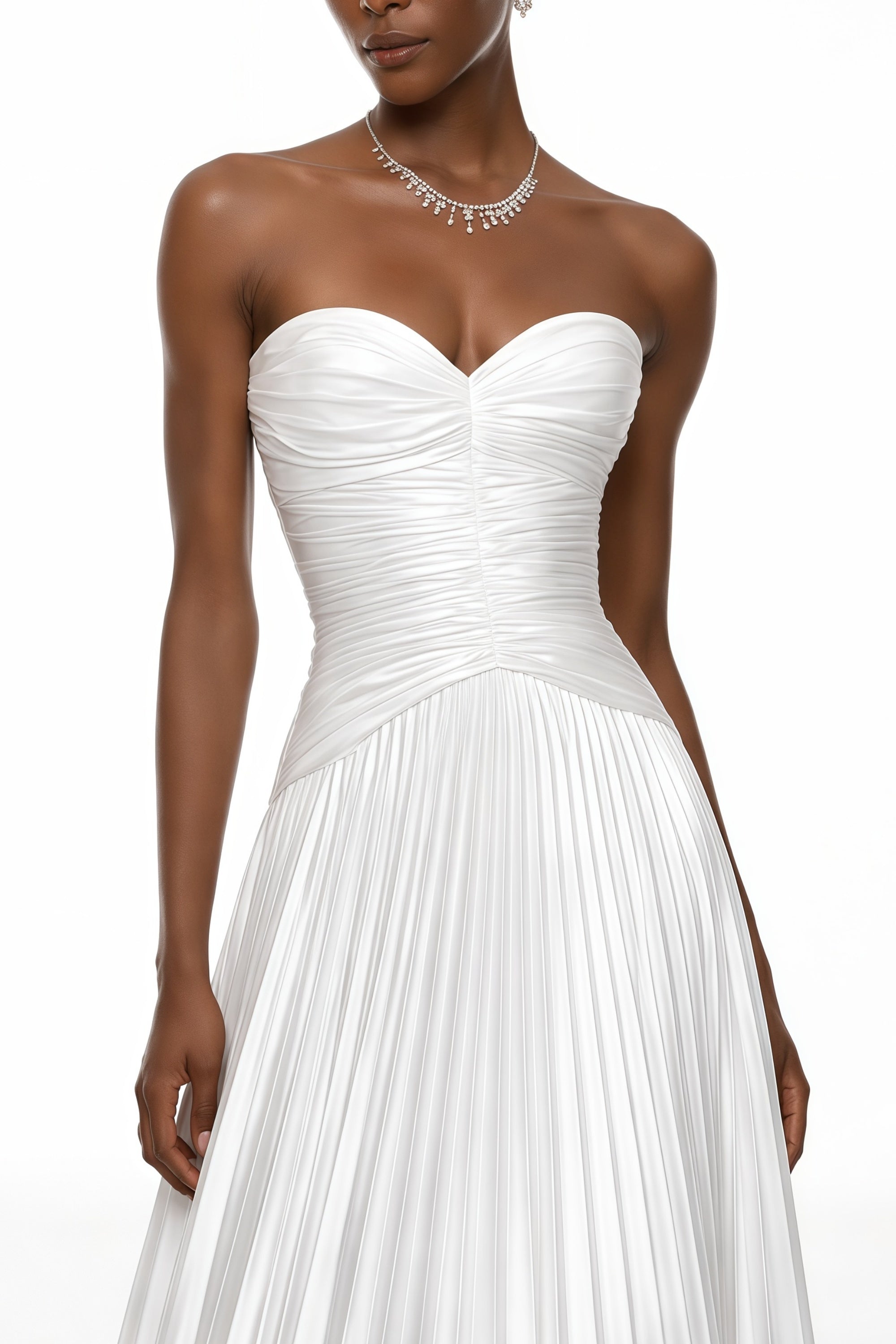 Palesa White Pleated Glossy Maxi Dress & Cape Set (Final Sale-US Only)