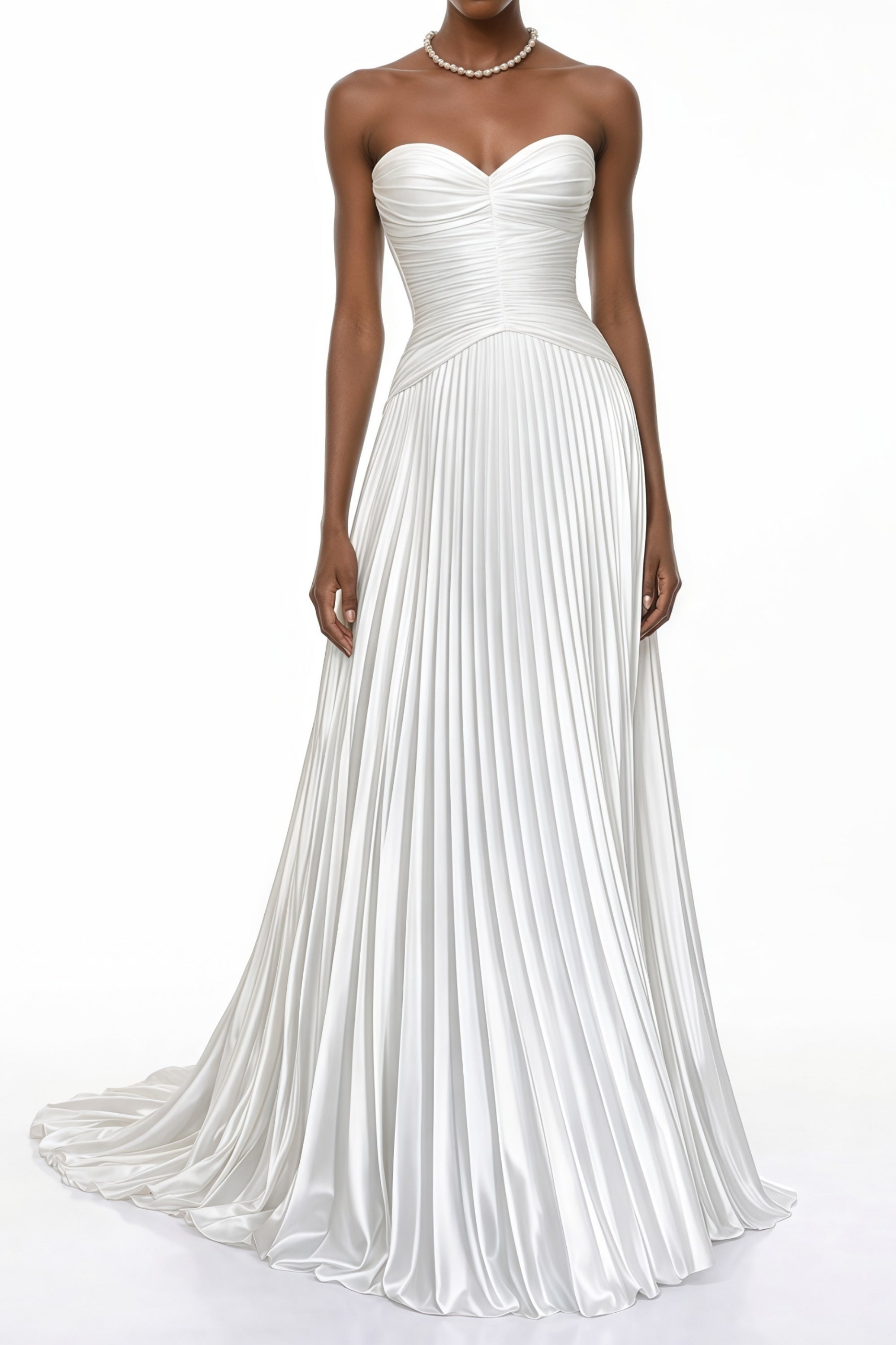 Palesa White Pleated Glossy Maxi Dress & Cape Set (Final Sale-US Only)