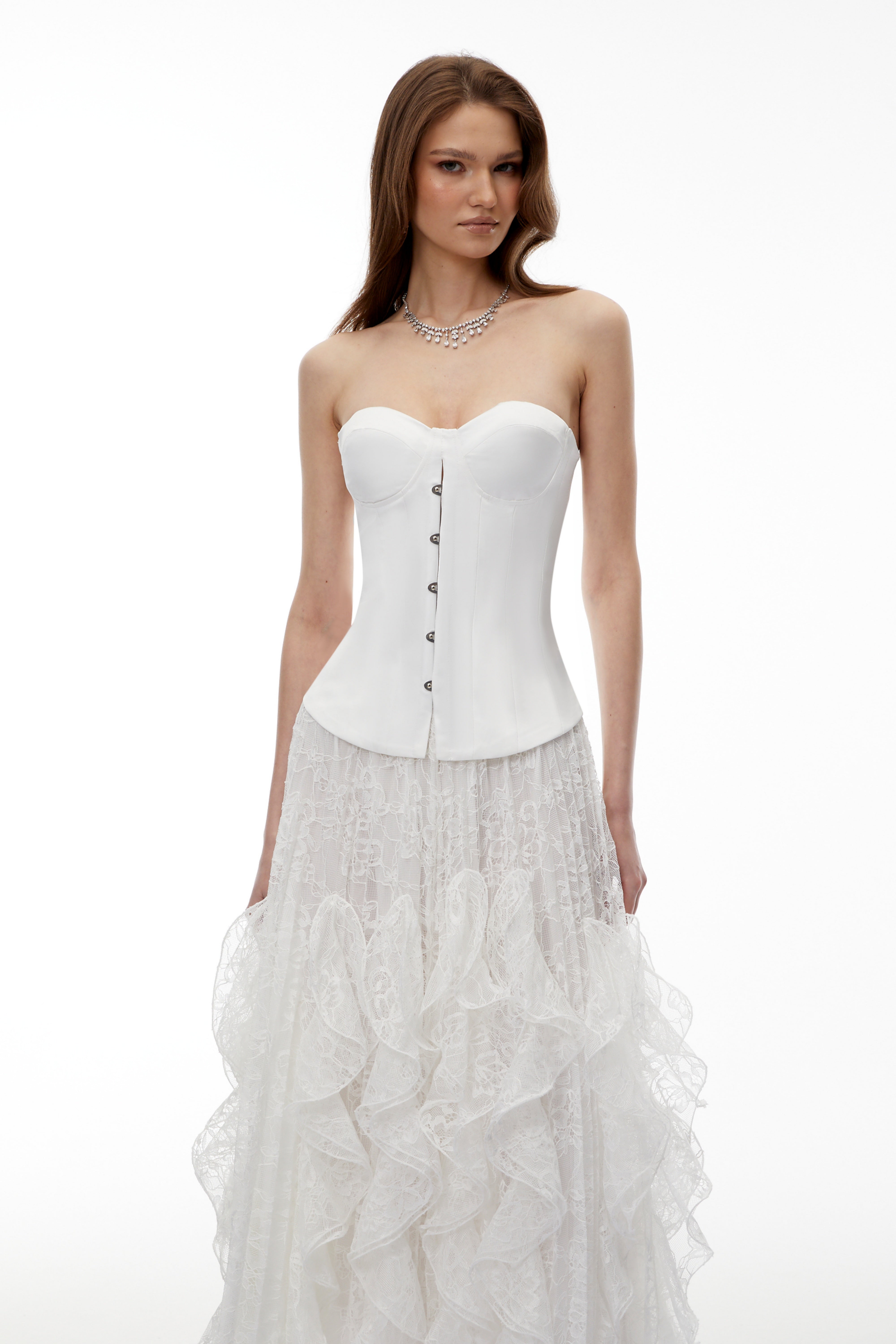 Pantea White Glossy Bustier Top
