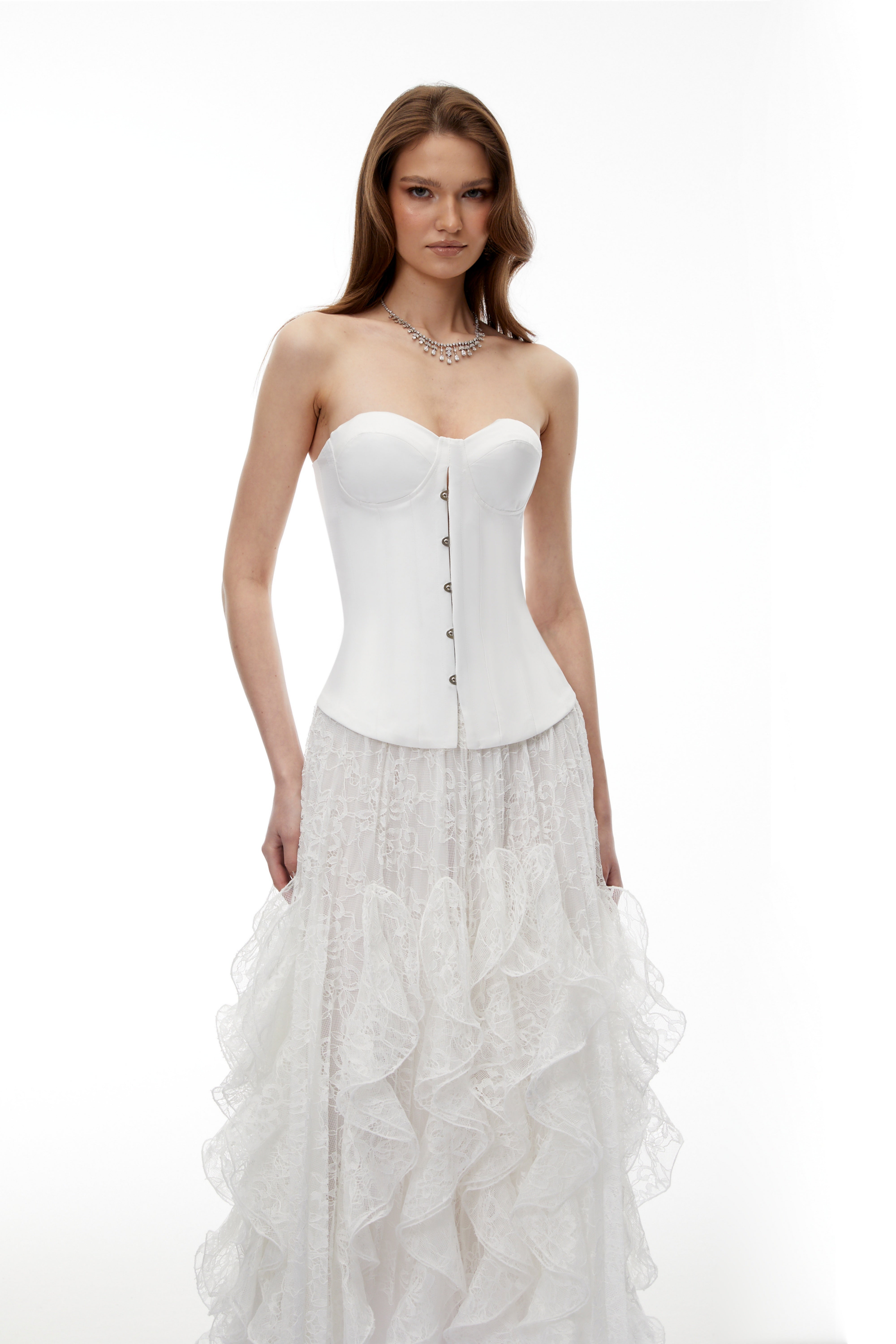 Pantea White Glossy Bustier Top