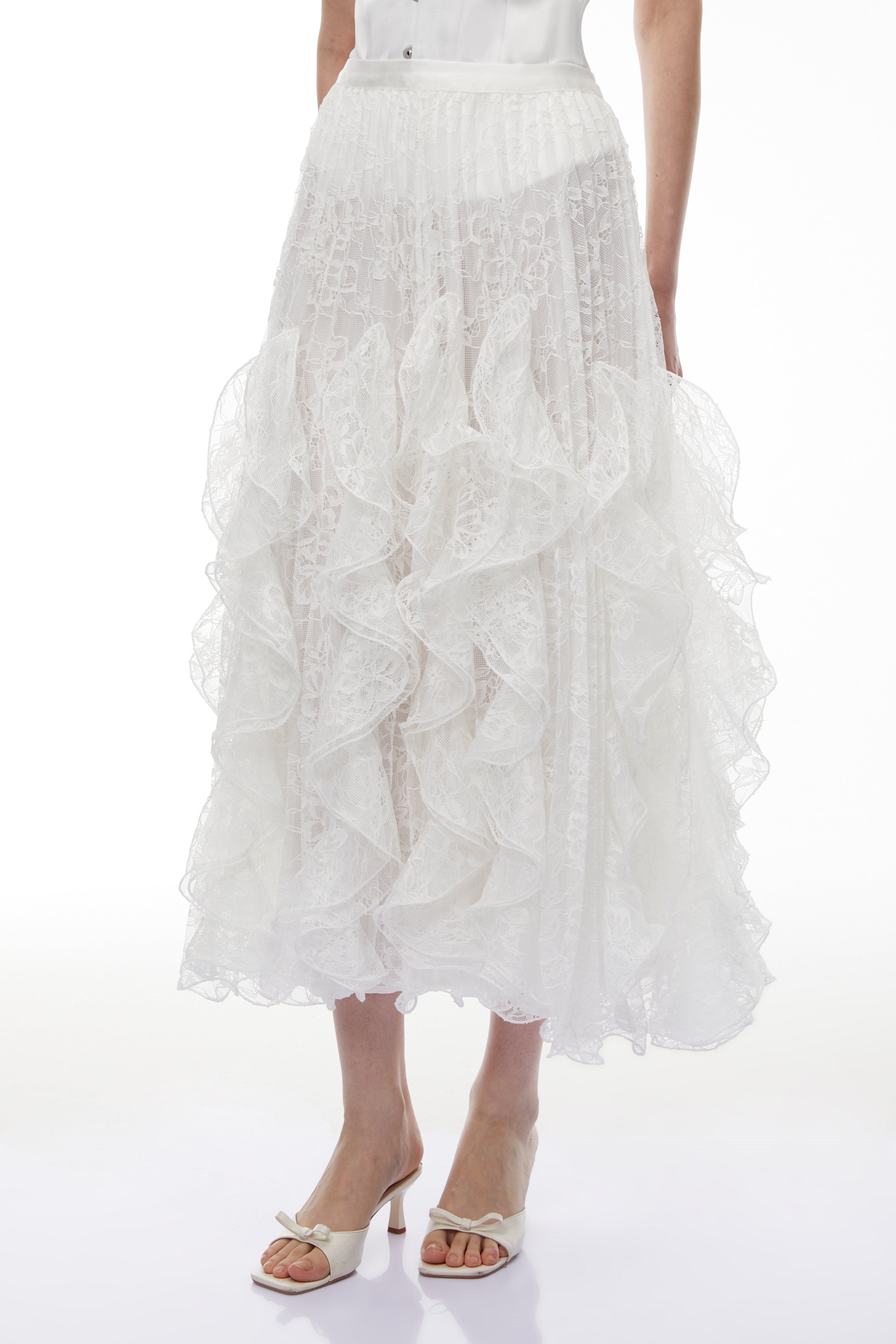 Pantea White Ruffled Lace Skirt