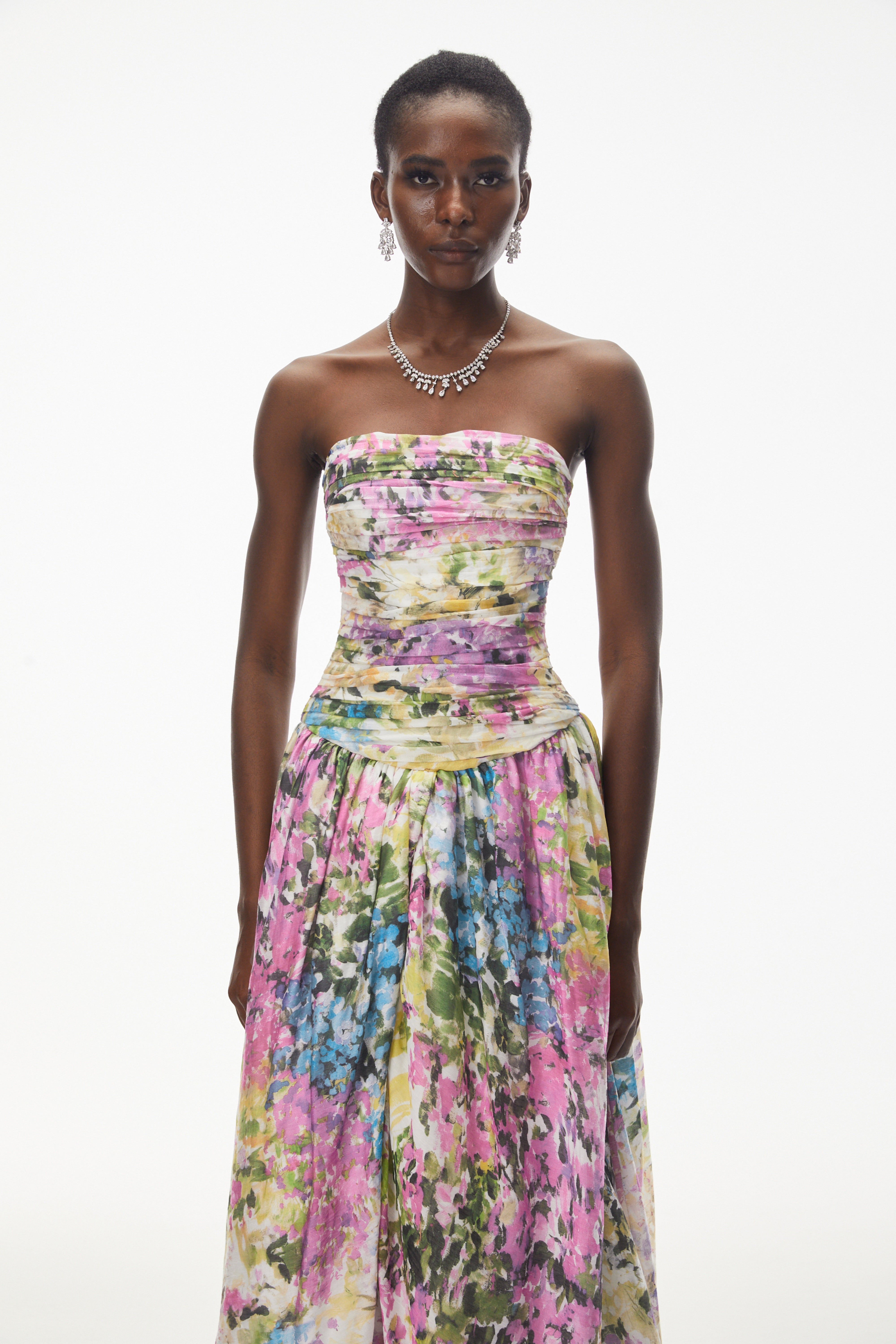 Parastoo Lavandula Floral Print Pleated Maxi Dress