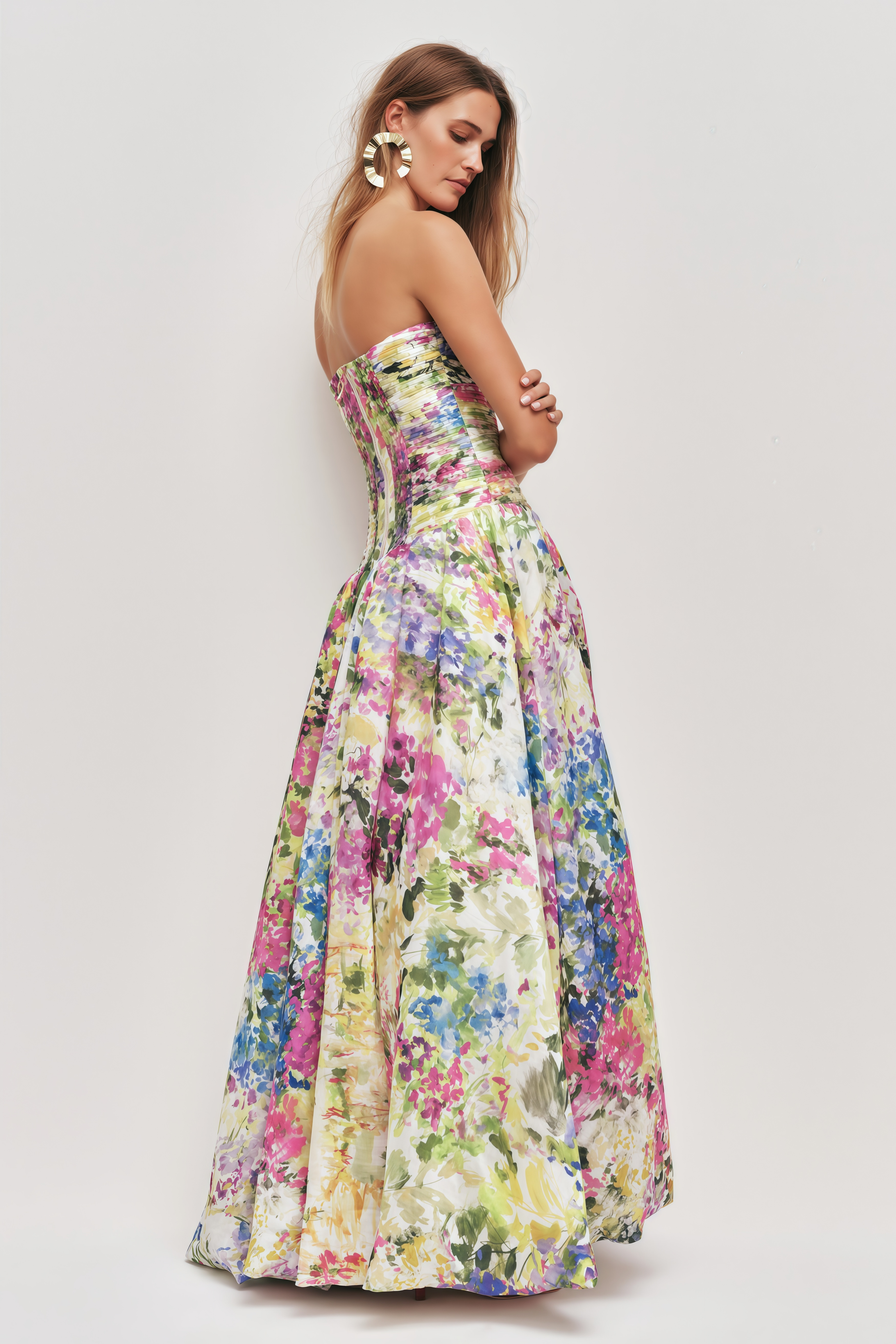 Parastoo Lavandula Floral Print Pleated Maxi Dress
