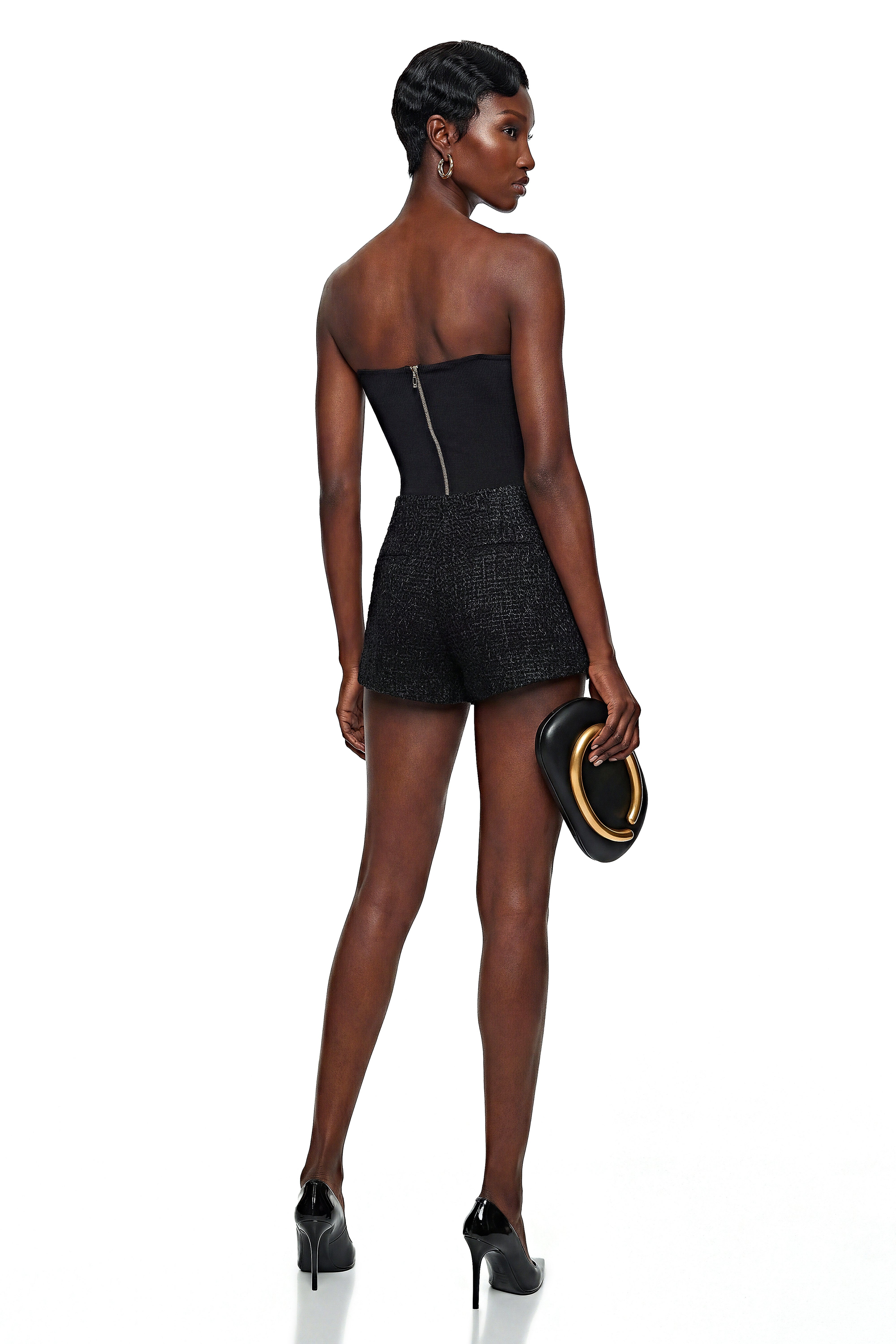 Paula Black Lace Trim Asymmetrical Bodysuit