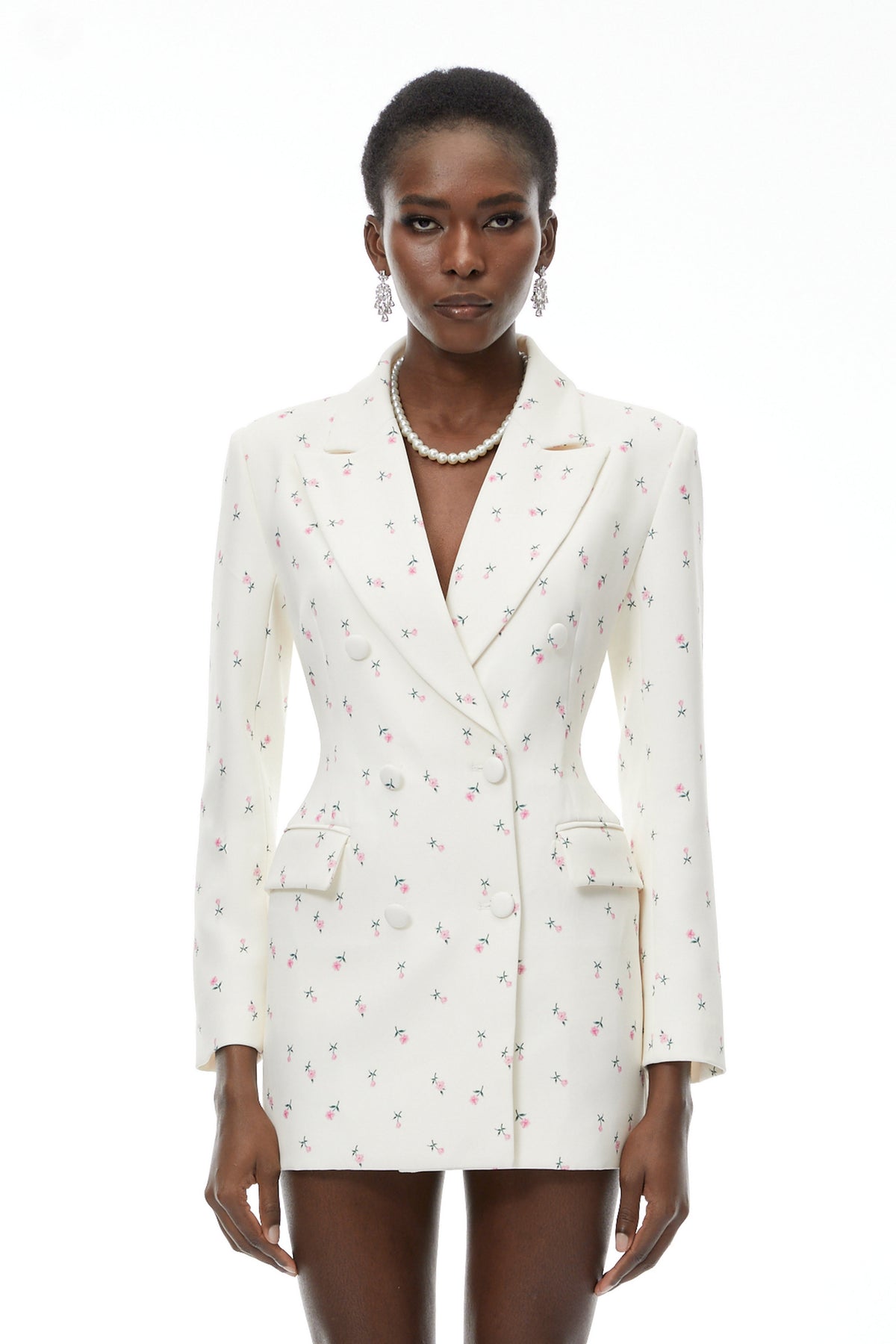 Paule White Floral Print Blazer