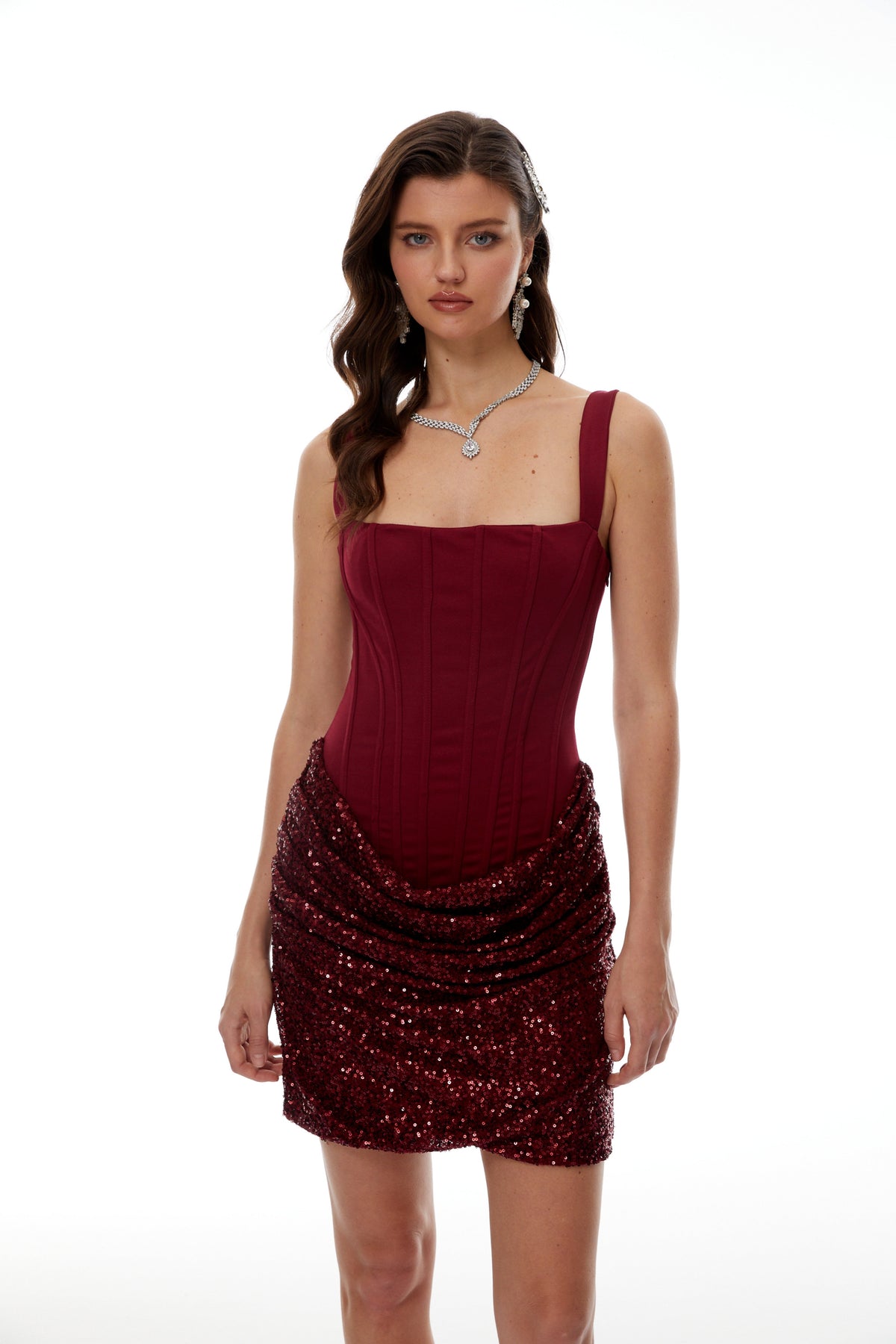 Paulette Red Embellished Ruched Bodycon Mini Dress (Final Sale-US Only)