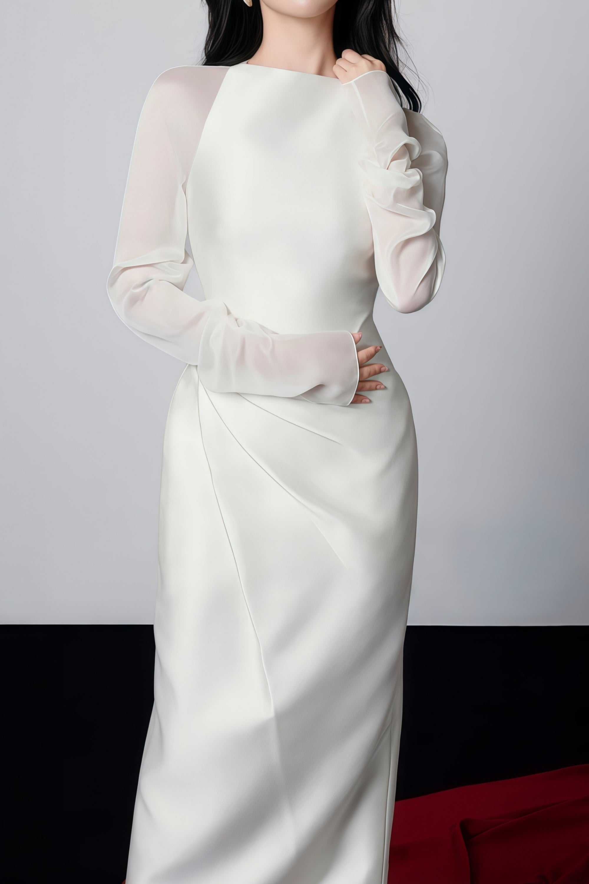 Pauliina White Mesh Panel Midi Dress (Final Sale-US Only)