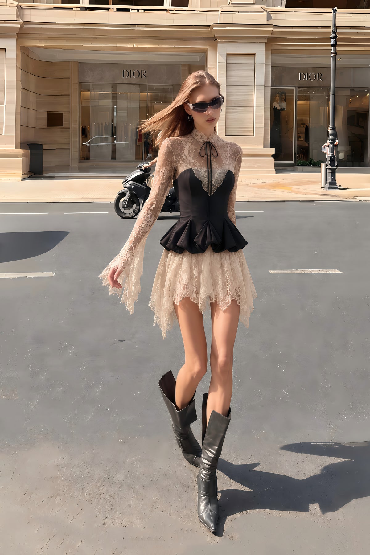 paulina neutral lace corset mini dress