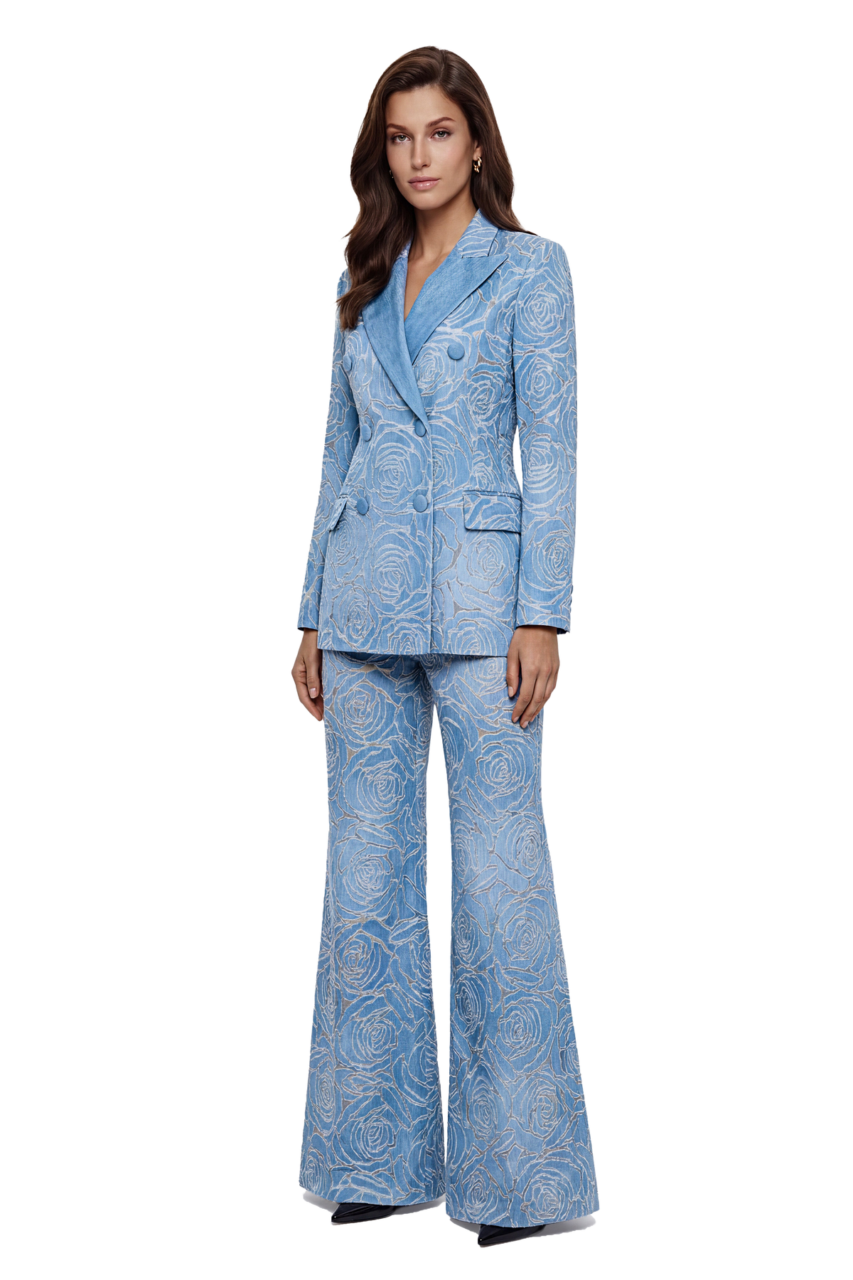penelope blue embroidered jacket & trouser set