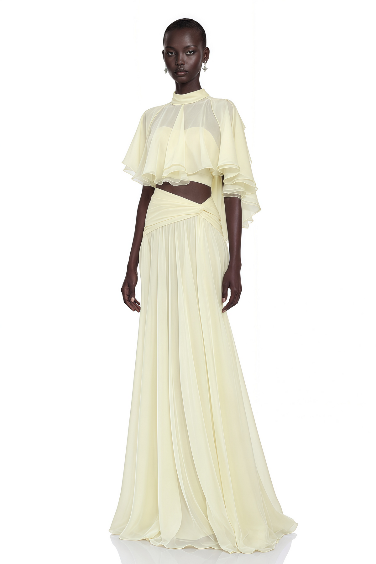 penelope yellow cut-out top & maxi skirt set