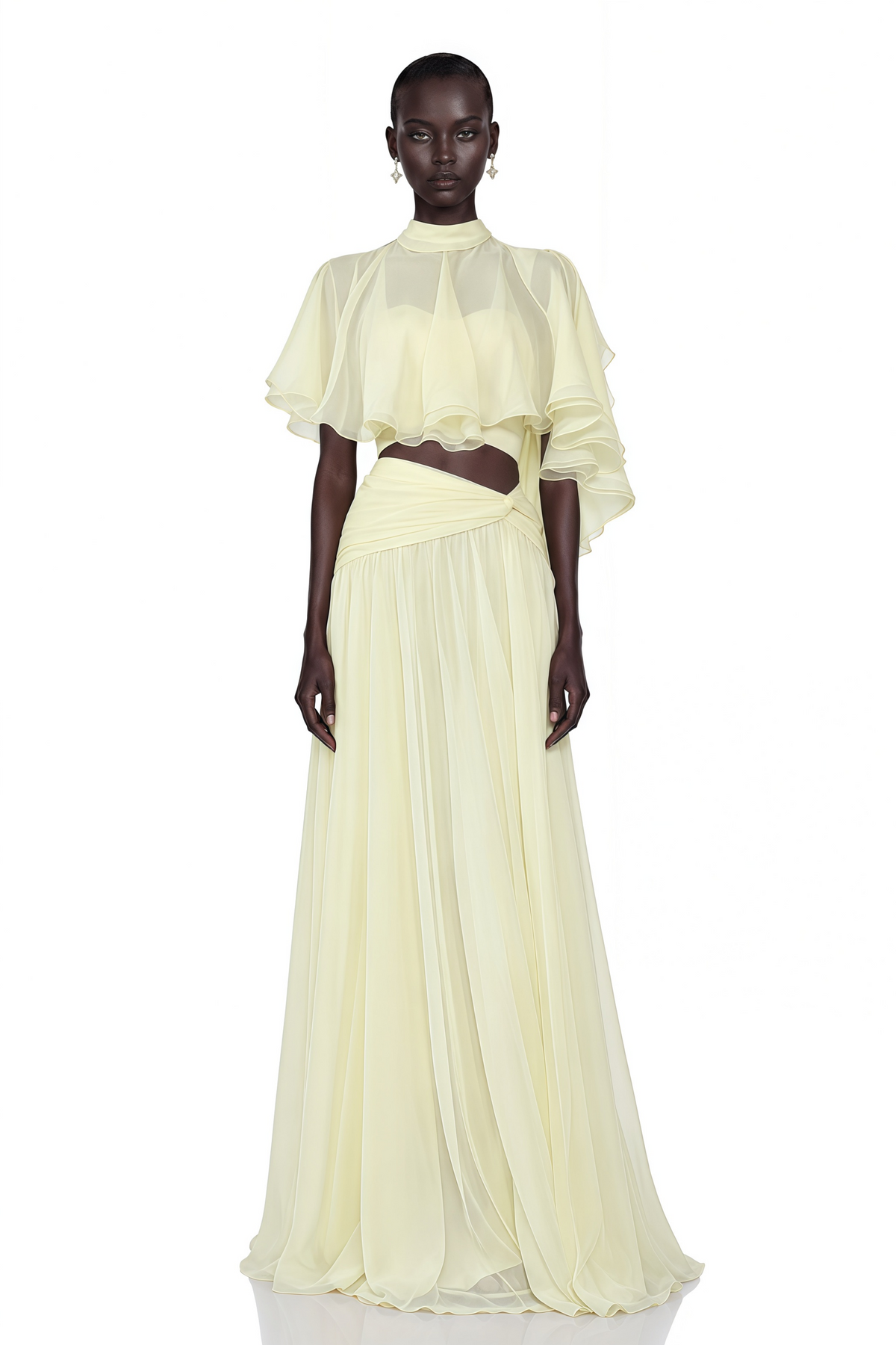 penelope yellow cut-out top & maxi skirt set