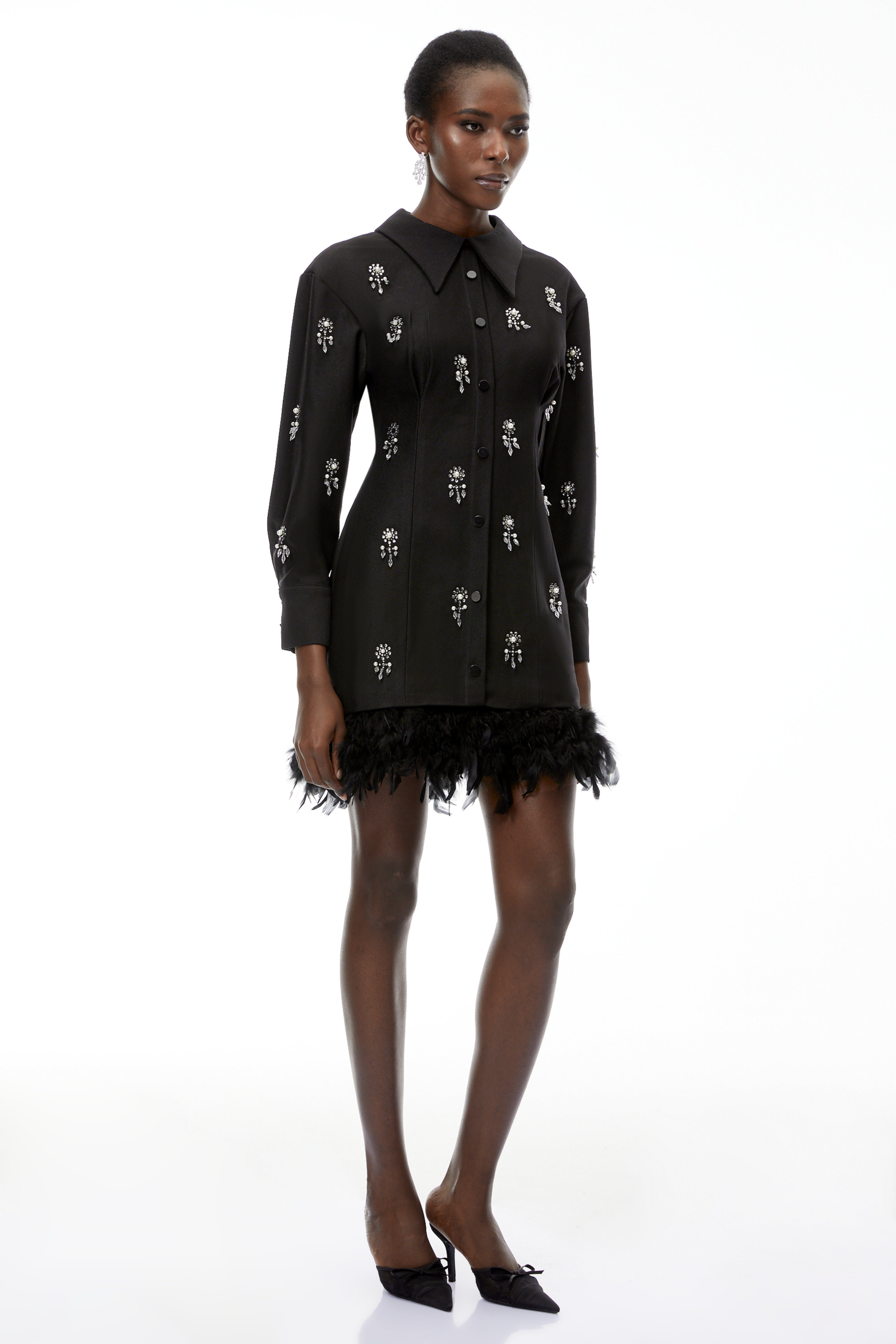 Penelope Black Floral Embellished Mini Dress