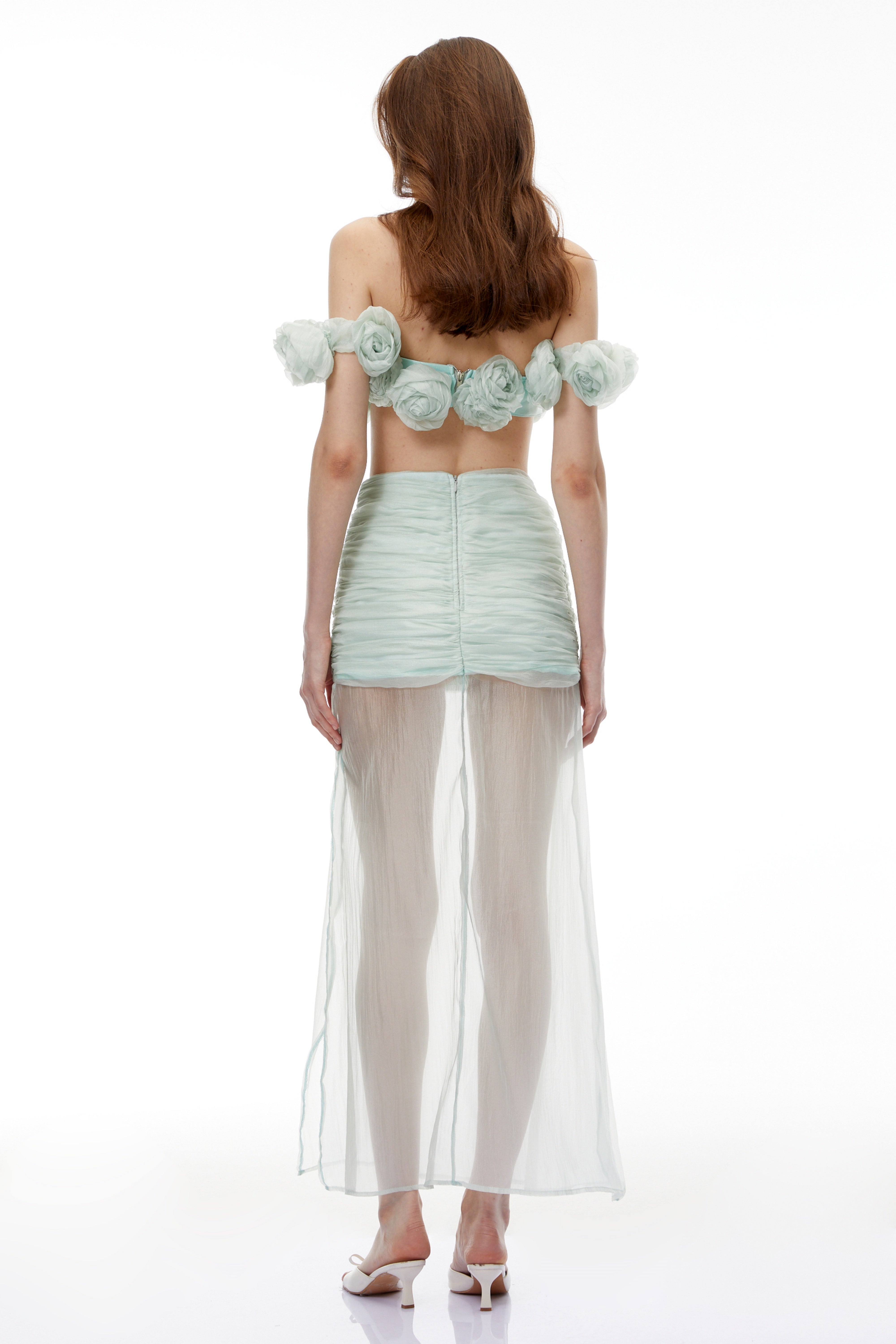 Penelope Green Tulle Top & Skirt Set with 3D Florals
