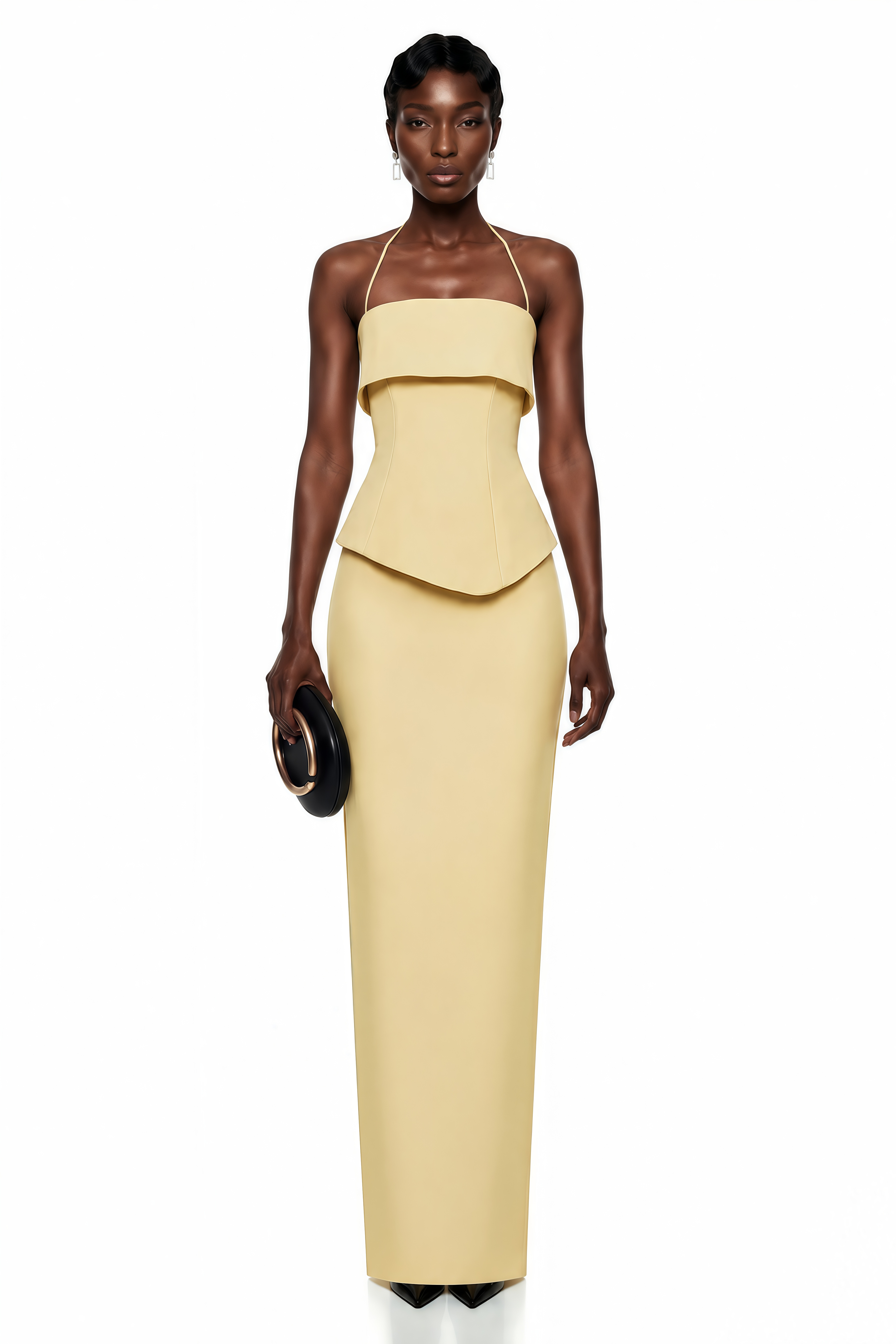 Penelope Yellow Halterneck Peplum Top & Skirt Set