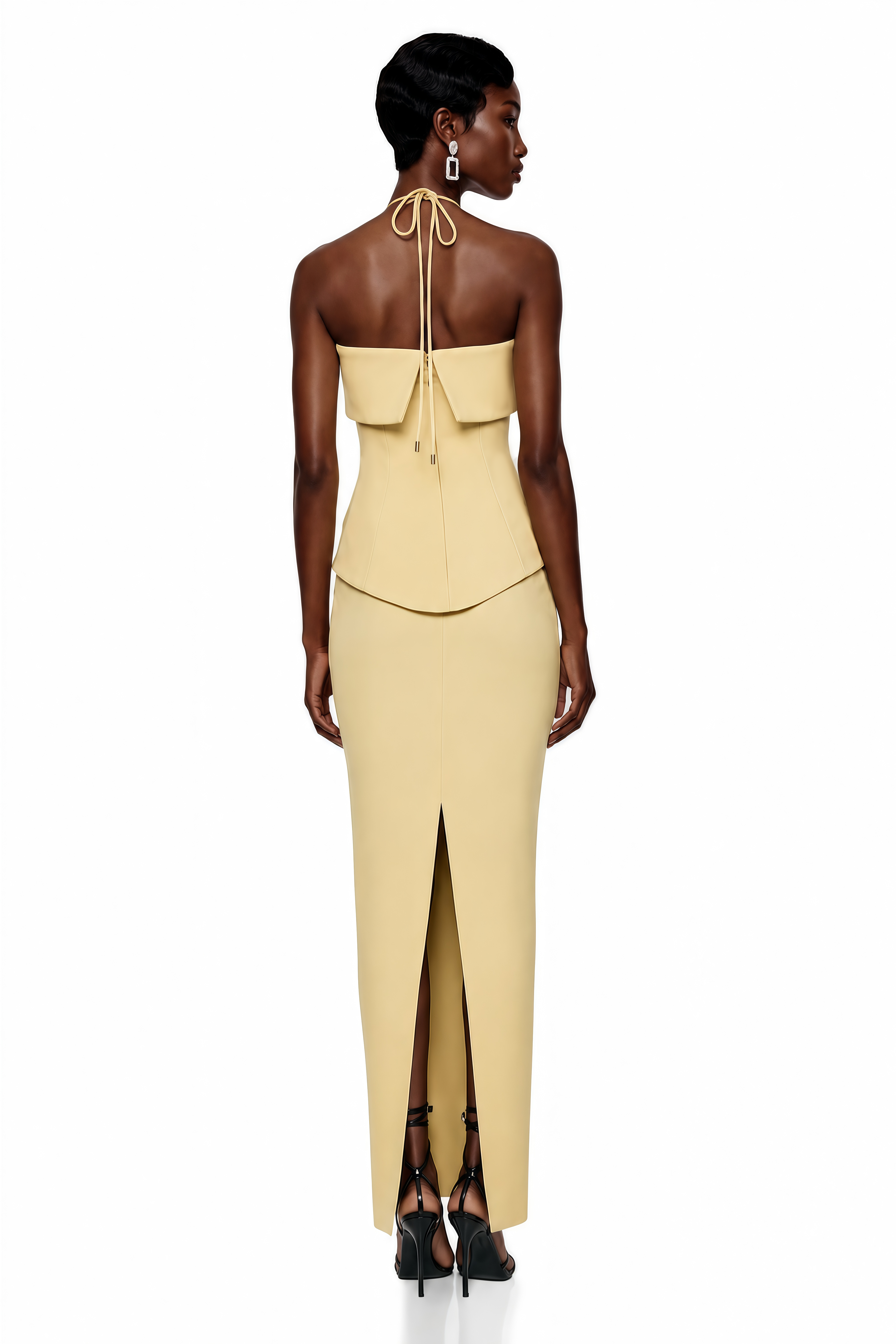 Penelope Yellow Halterneck Peplum Top & Skirt Set