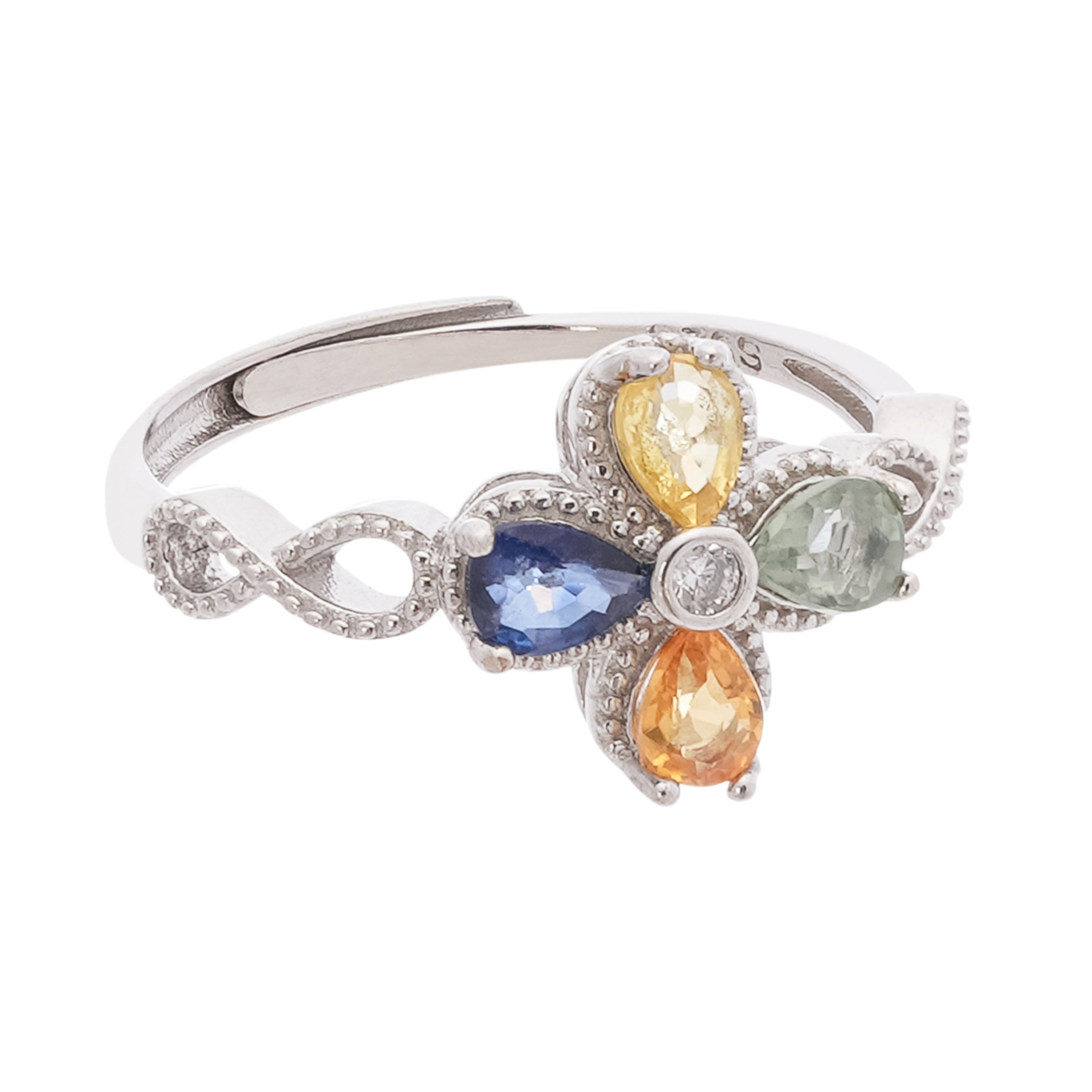 Perrine Multicolor Pear Cut Clover Sterling Silver Ring