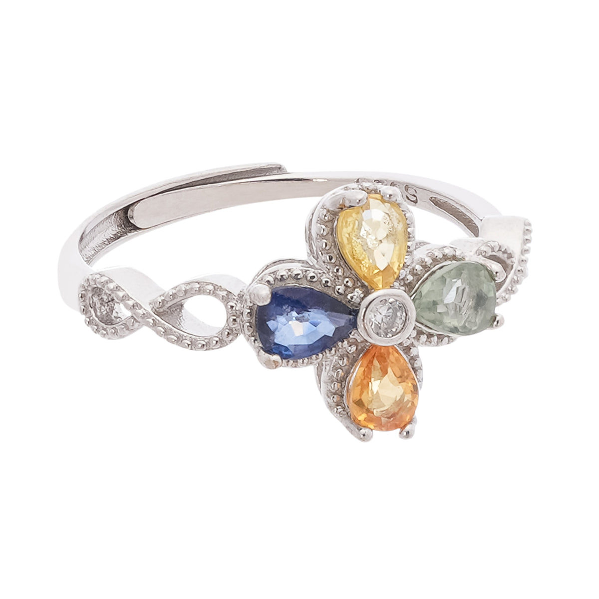 Perrine Multicolor Pear Cut Clover Sterling Silver Ring