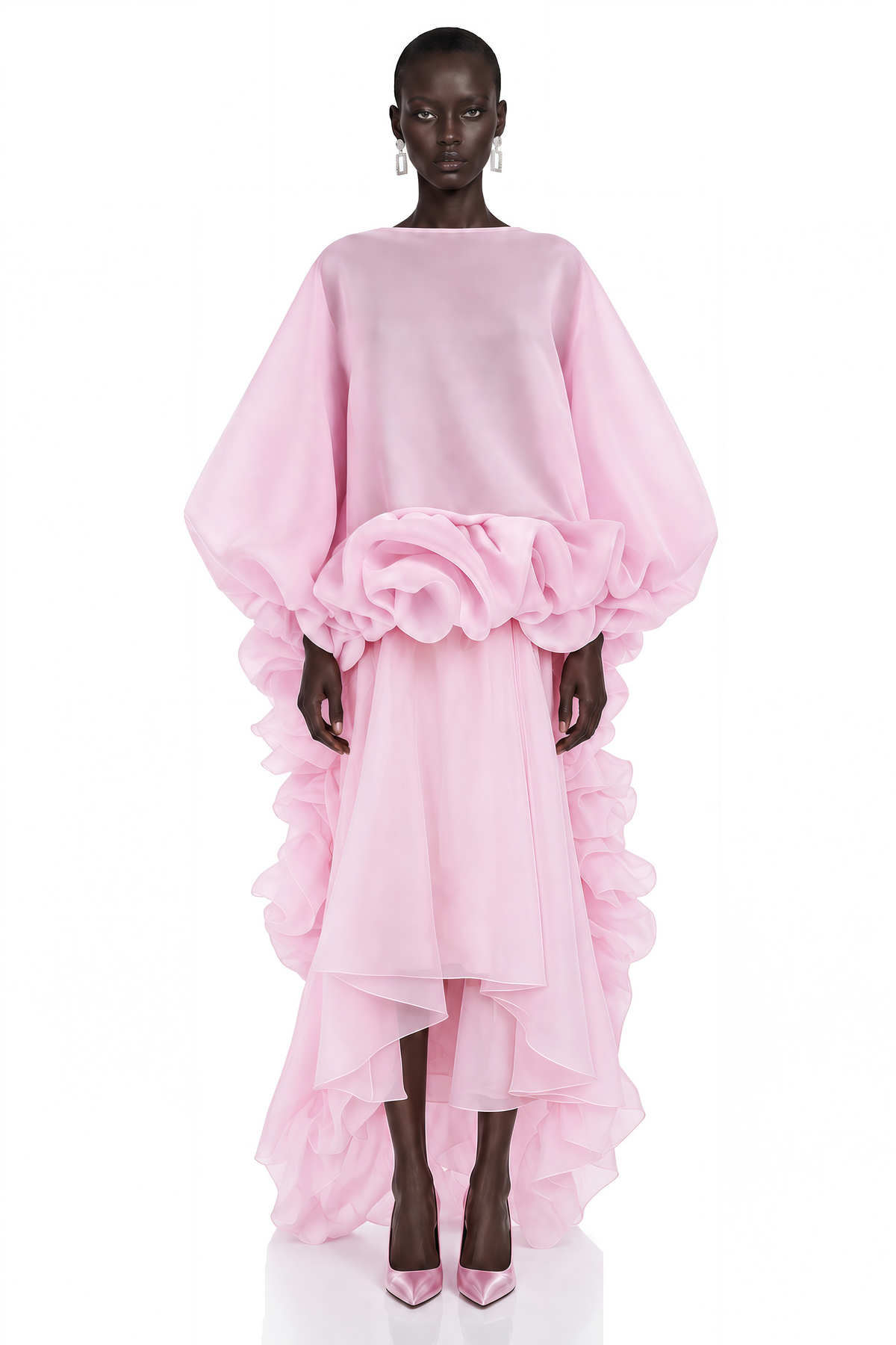 phaedra pink tiered ruffled blouse & midi skirt set