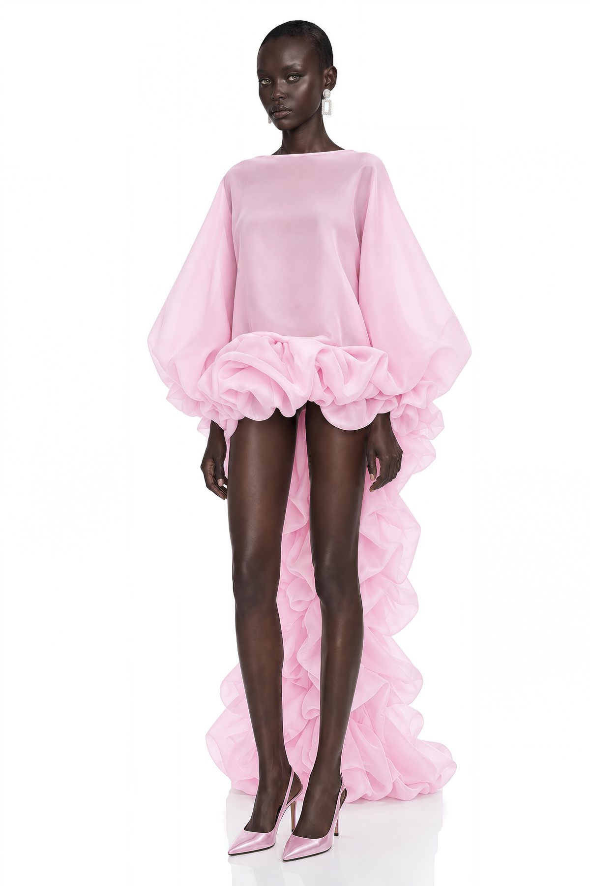 phaedra pink tiered ruffled blouse & midi skirt set
