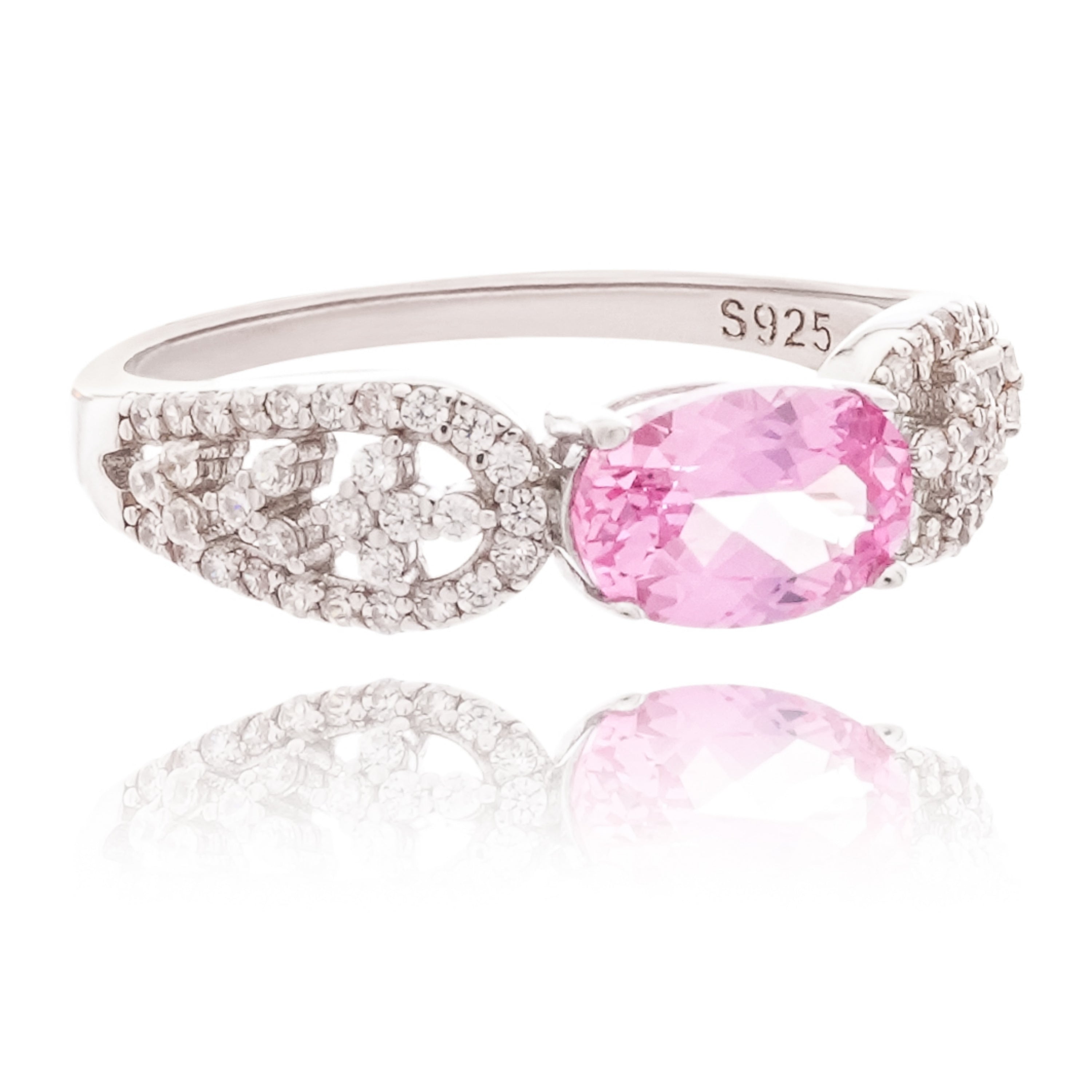 Anne Pink Oval Cut Gemstone Infinity Crystal Sterling Silver Ring