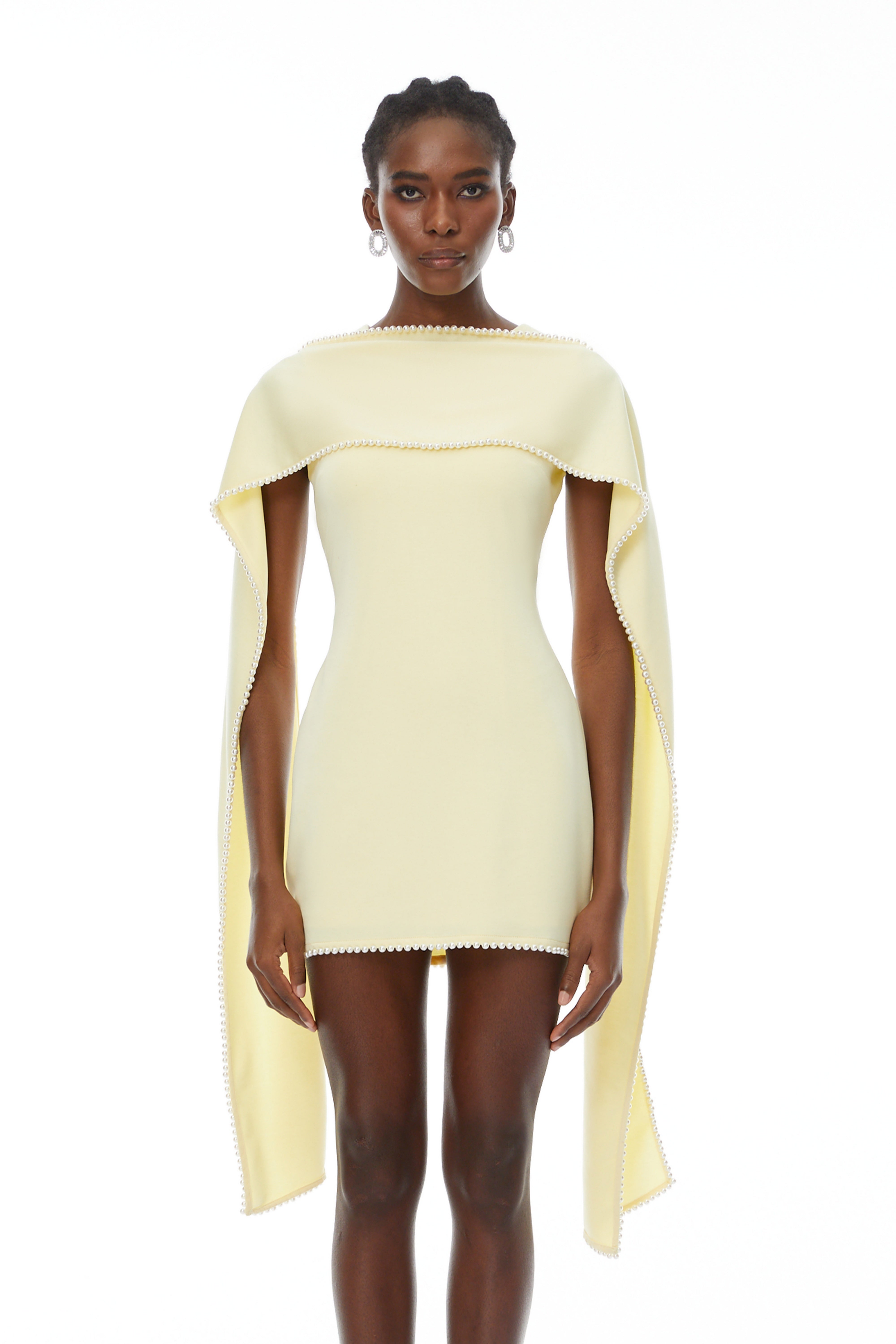 Piroska Yellow Sleeveless Pearl Trim Mini Dress (Final Sale-US Only)